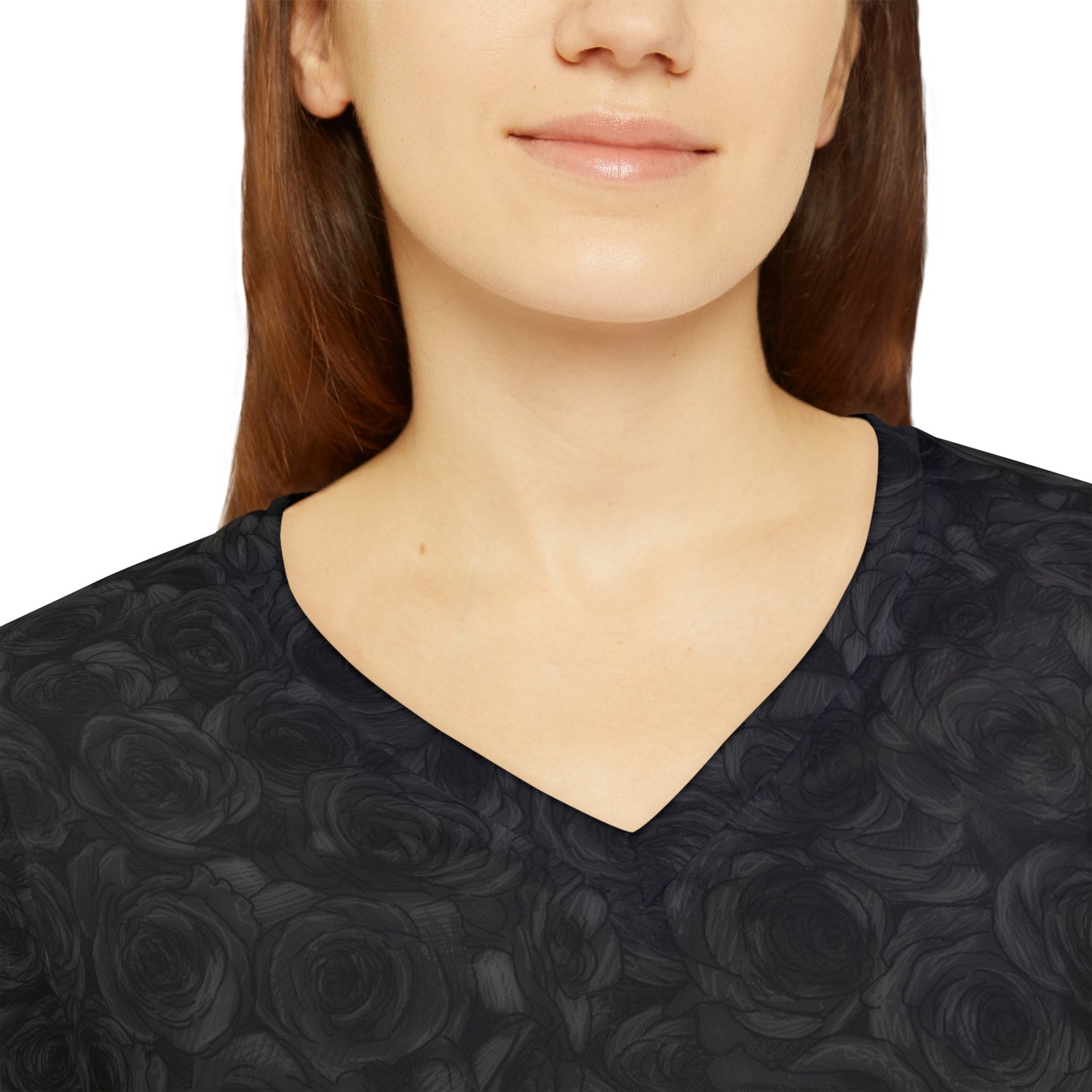 Black Rose Women's Long Sleeve V-neck Shirt (AOP)