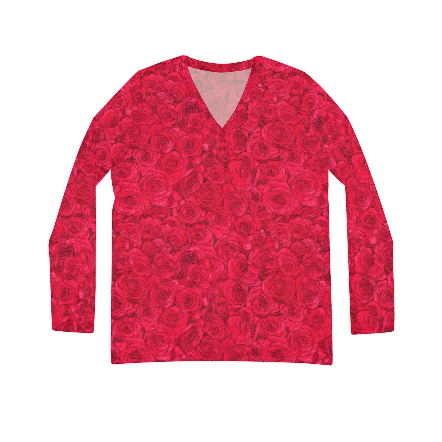 Rose Women's Long Sleeve V-neck Shirt (AOP)