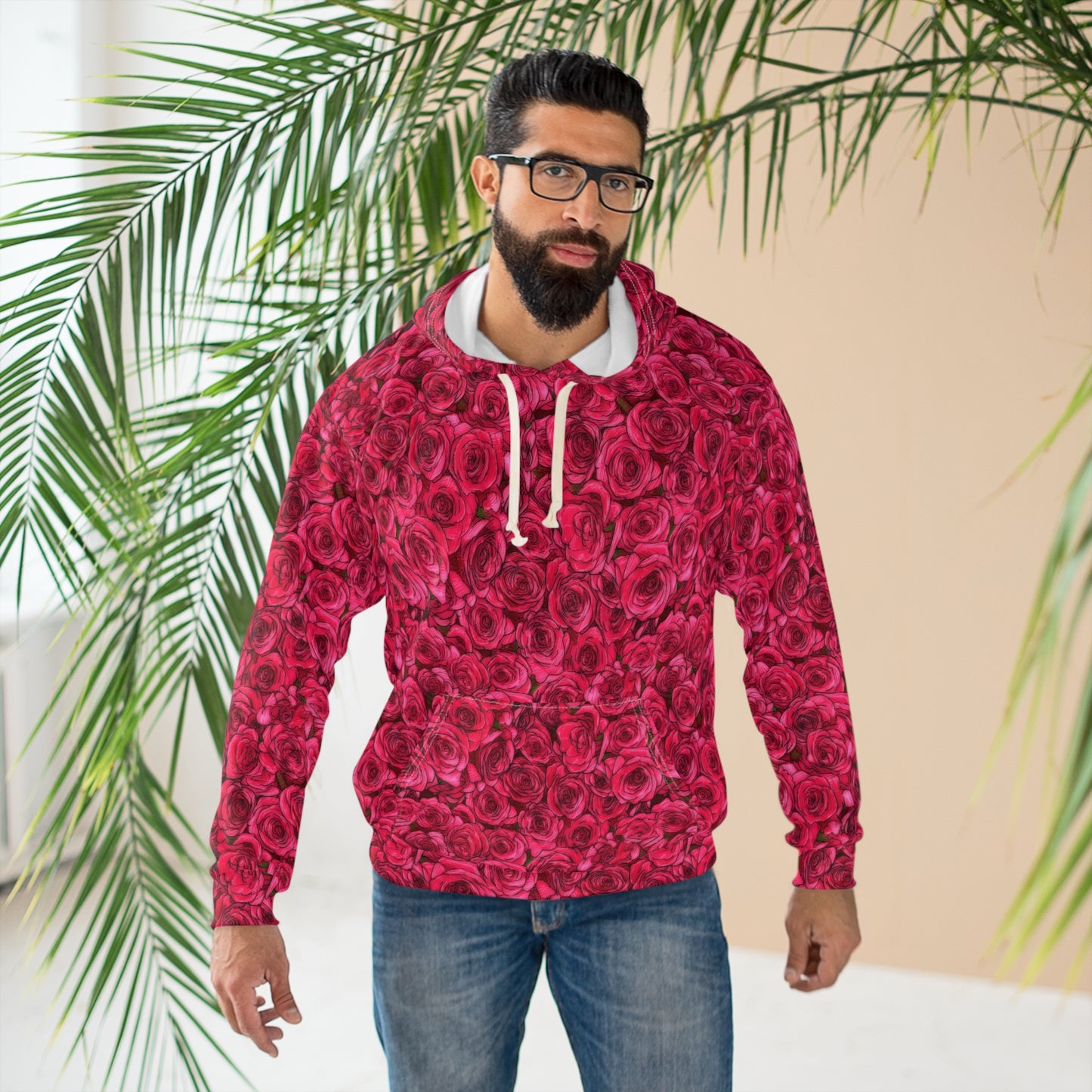 Rose Pattern Unisex Pullover Hoodie (AOP)
