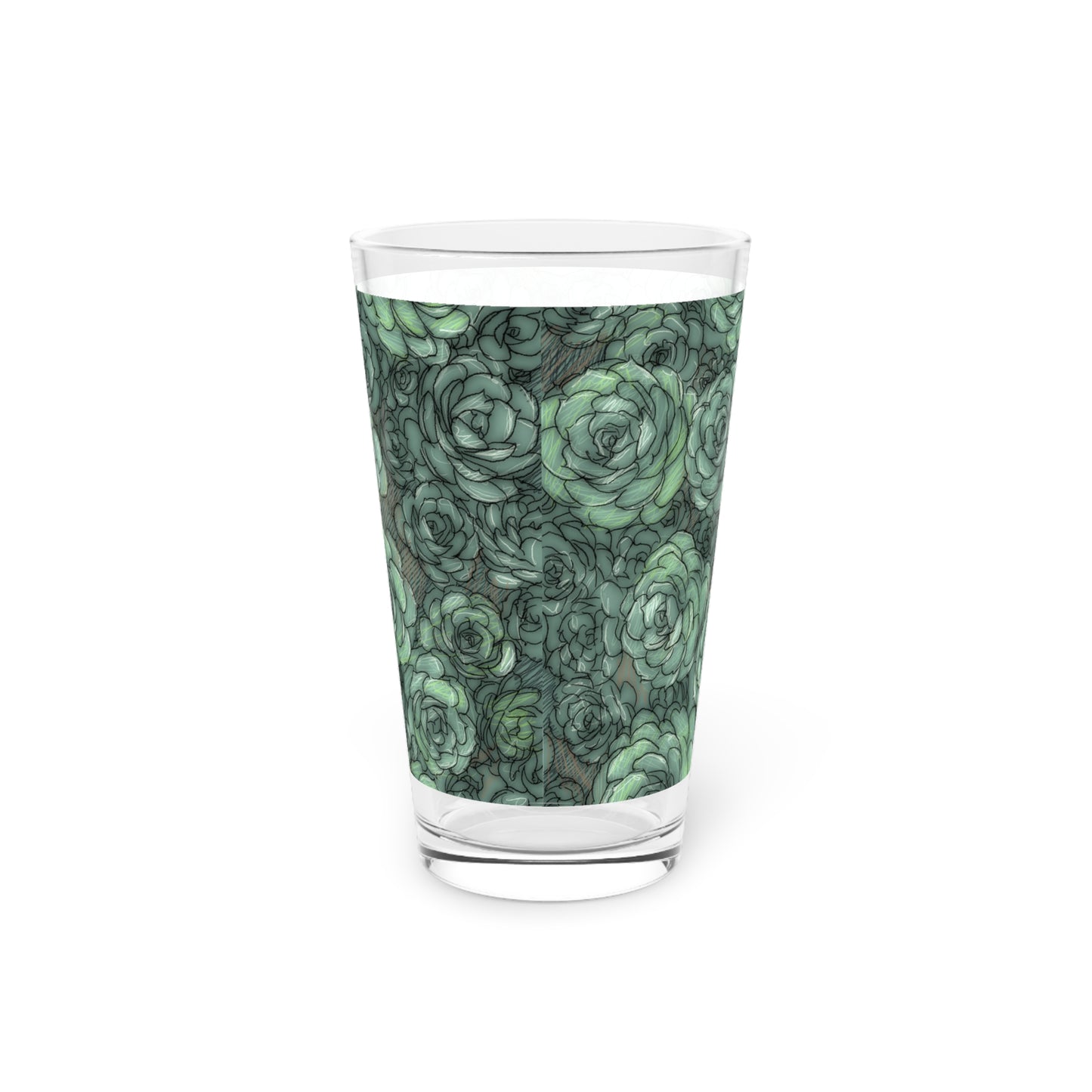 Succulent Pattern Pint Glass, 16oz