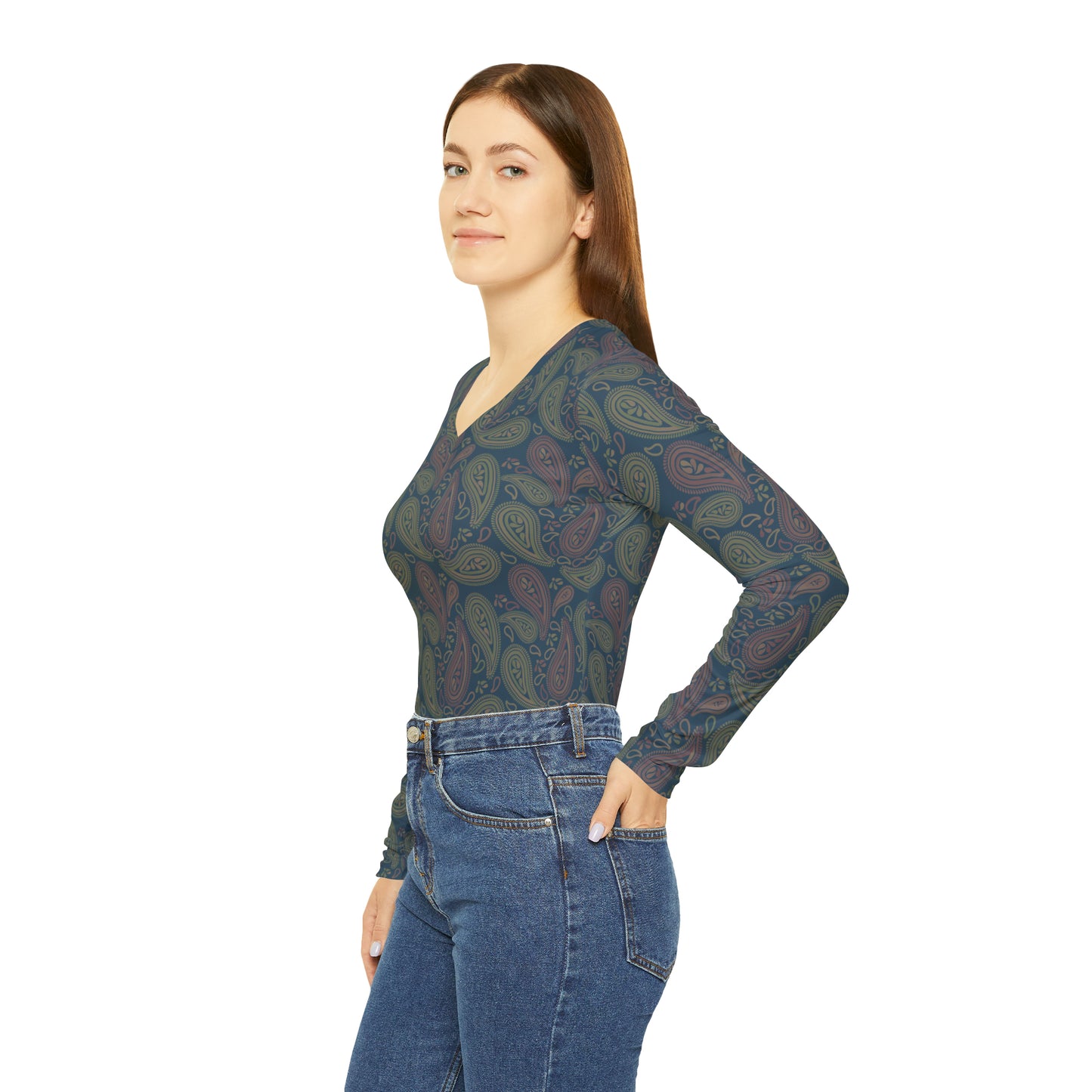 Paisley Women's Long Sleeve V-neck Shirt (AOP)