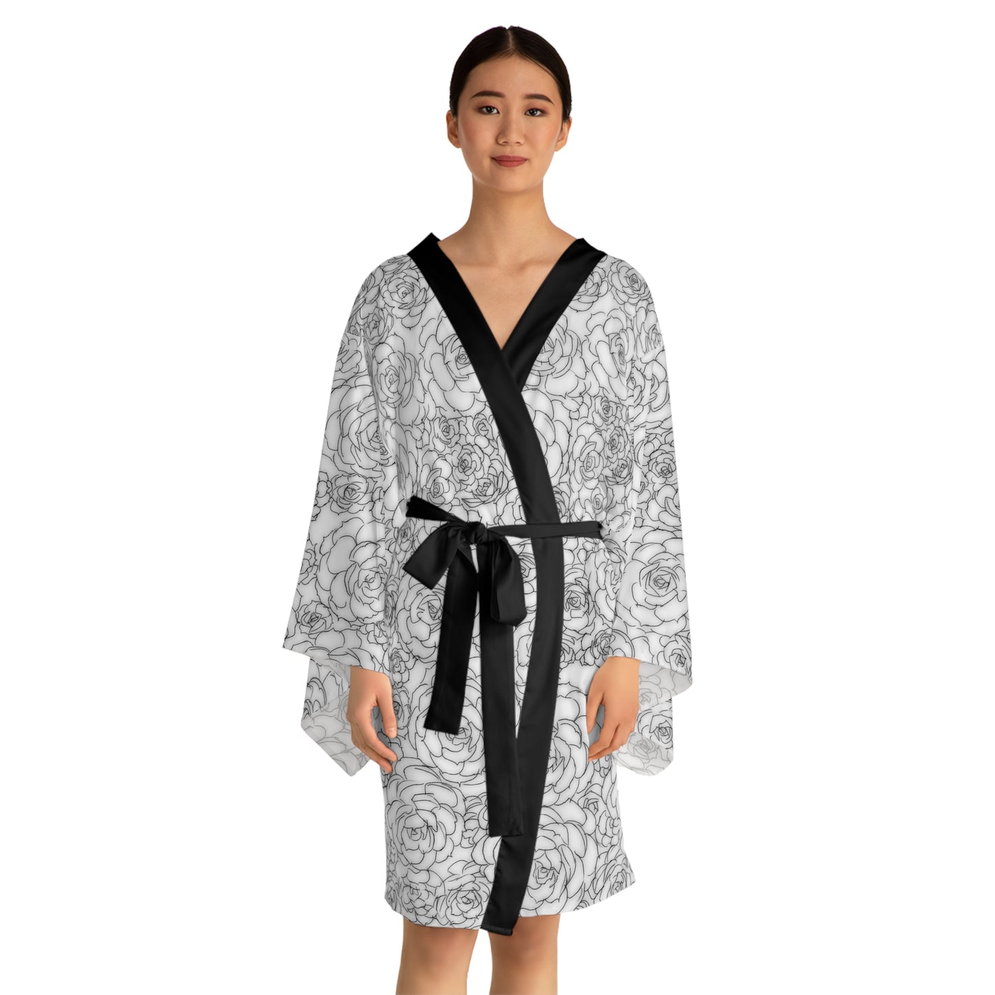 White Succulent Long Sleeve Kimono Robe (AOP)