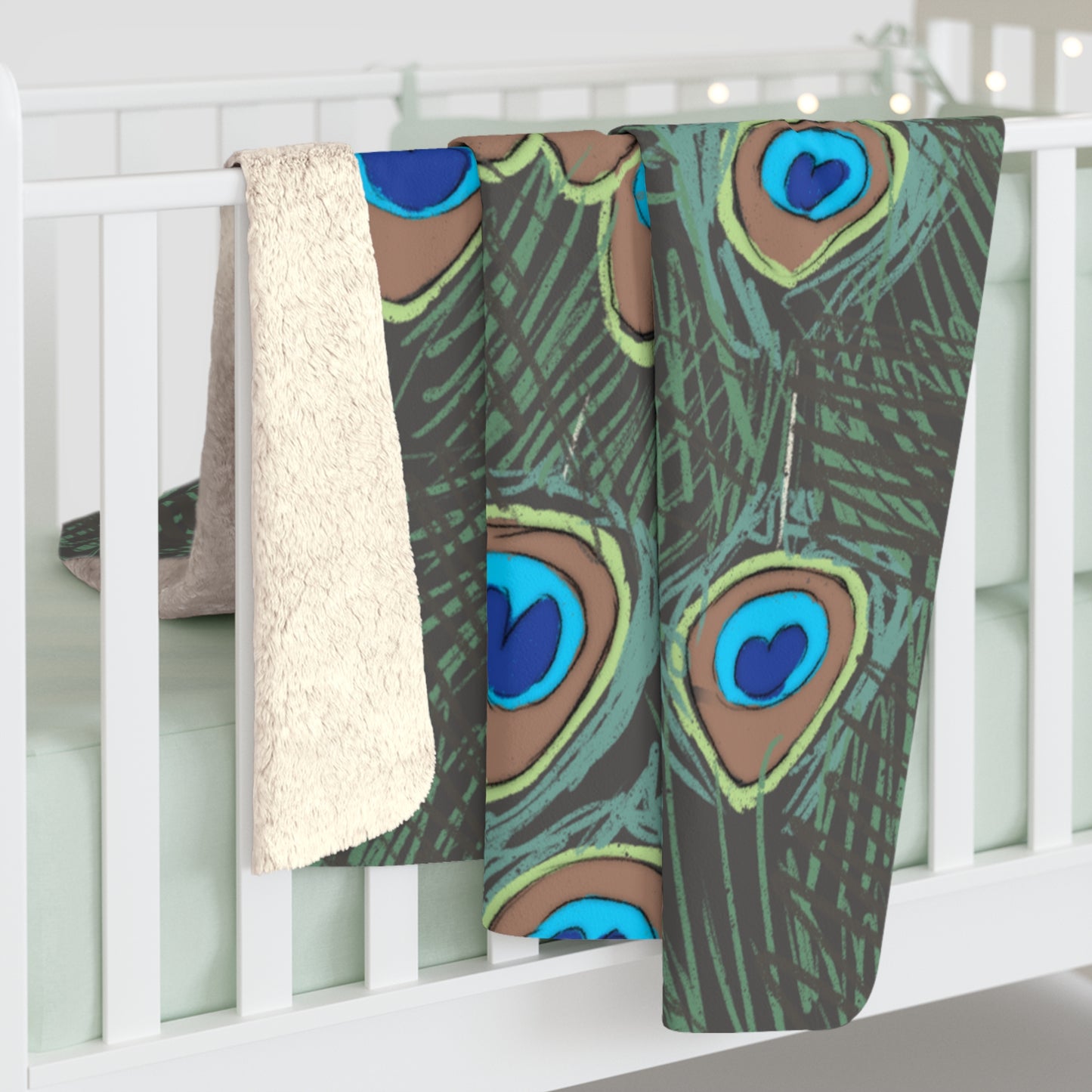 Peacock Feather Sherpa Fleece Blanket Plant Lover Colorful Throw