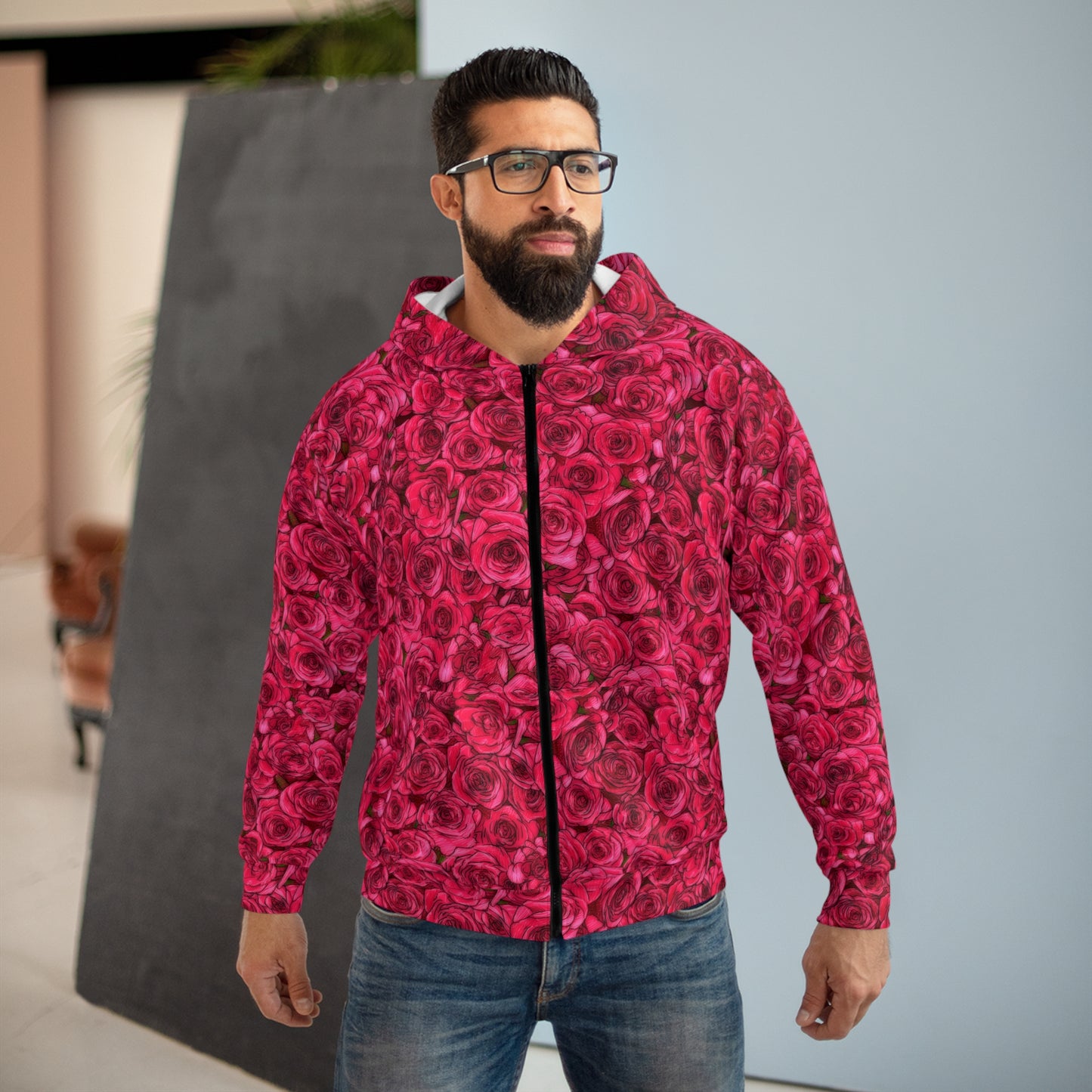 Rose Pattern Unisex Zip Hoodie (AOP)