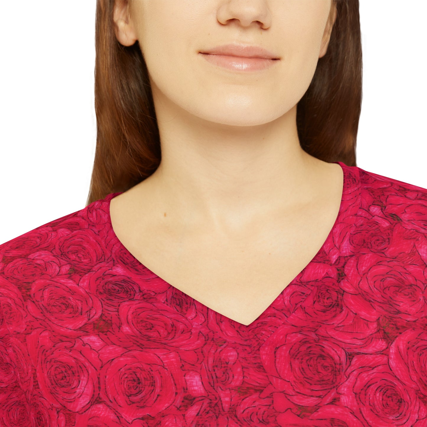 Rose Women's Long Sleeve V-neck Shirt (AOP)