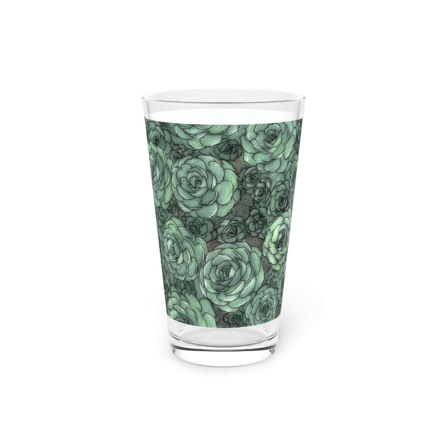 Succulent Pattern Pint Glass, 16oz