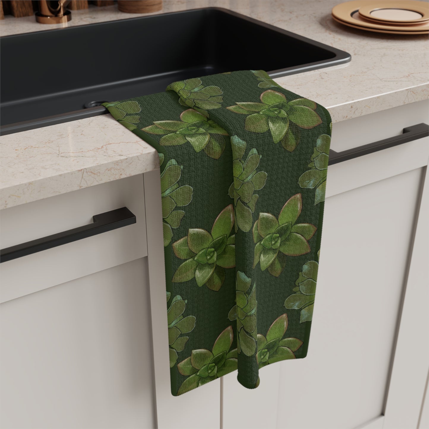 Succulent Towel Gardening Indoor Plant Lover Gift Idea Blue Microfiber Tea Towel