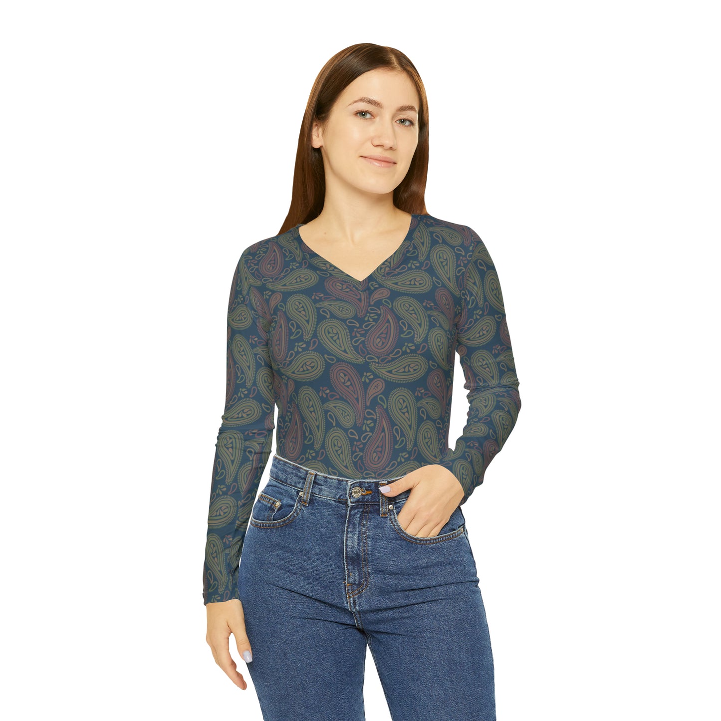 Paisley Women's Long Sleeve V-neck Shirt (AOP)