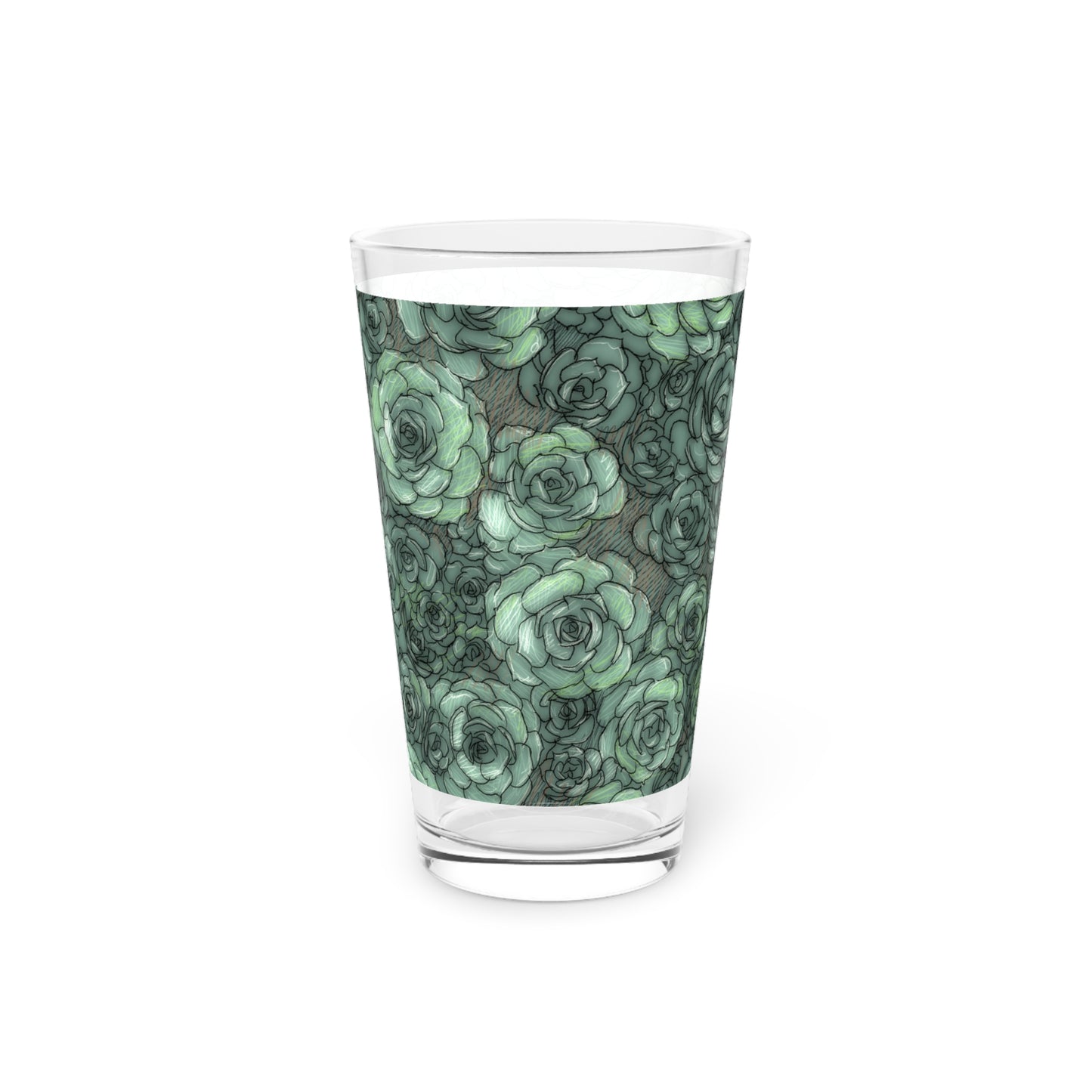 Succulent Pattern Pint Glass, 16oz