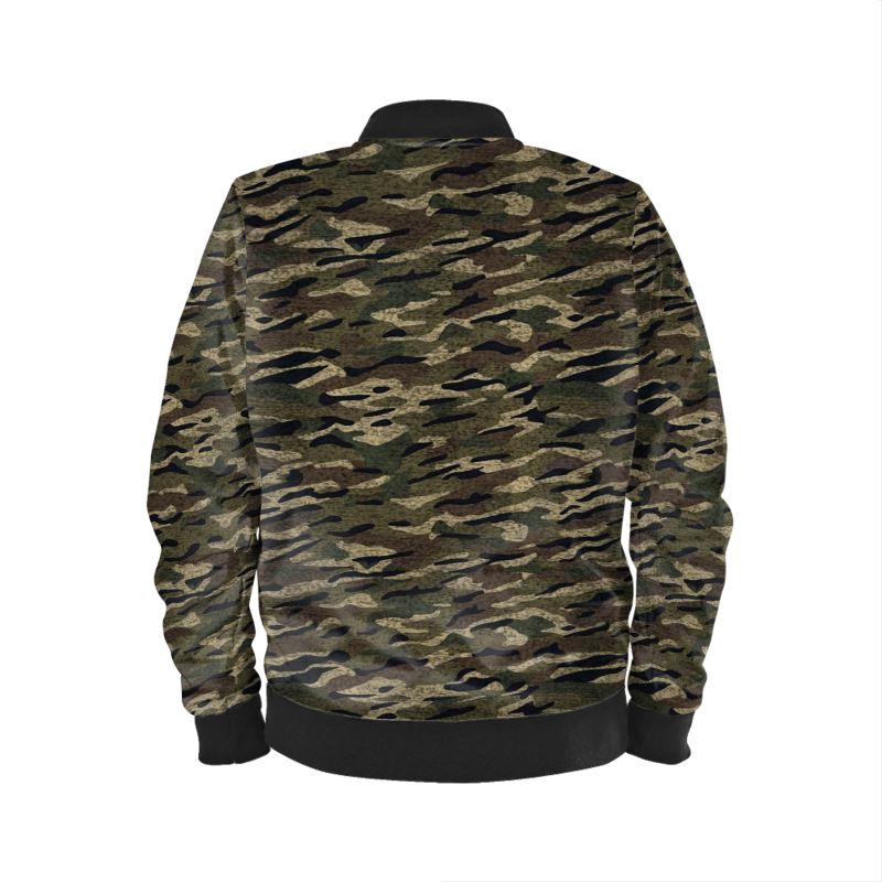 LuxeStripe Camo Green Bomber Jacket