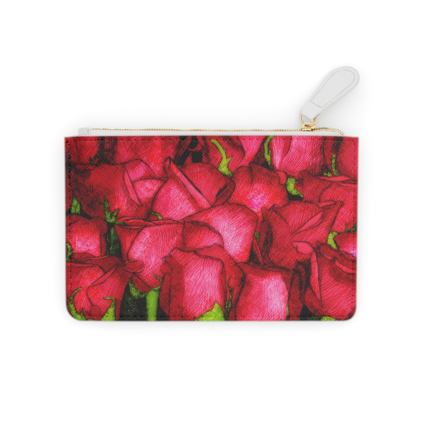 Rose Side Valentines Pouch Gift Idea for Her Red Roses Mini Clutch Bag