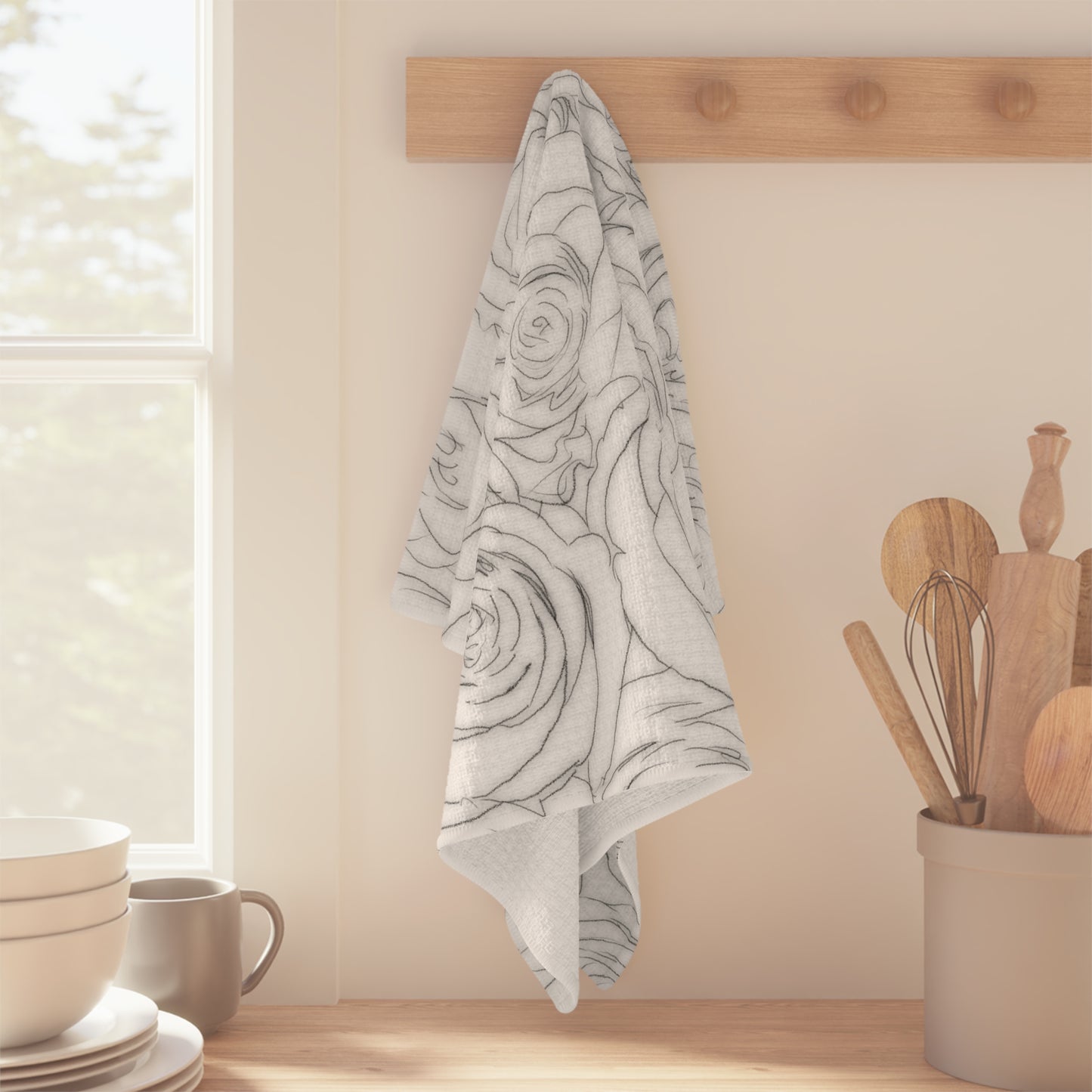 White Rose Top Towel Valentines Day Gift Idea for Her Rose Microfiber Tea Towel