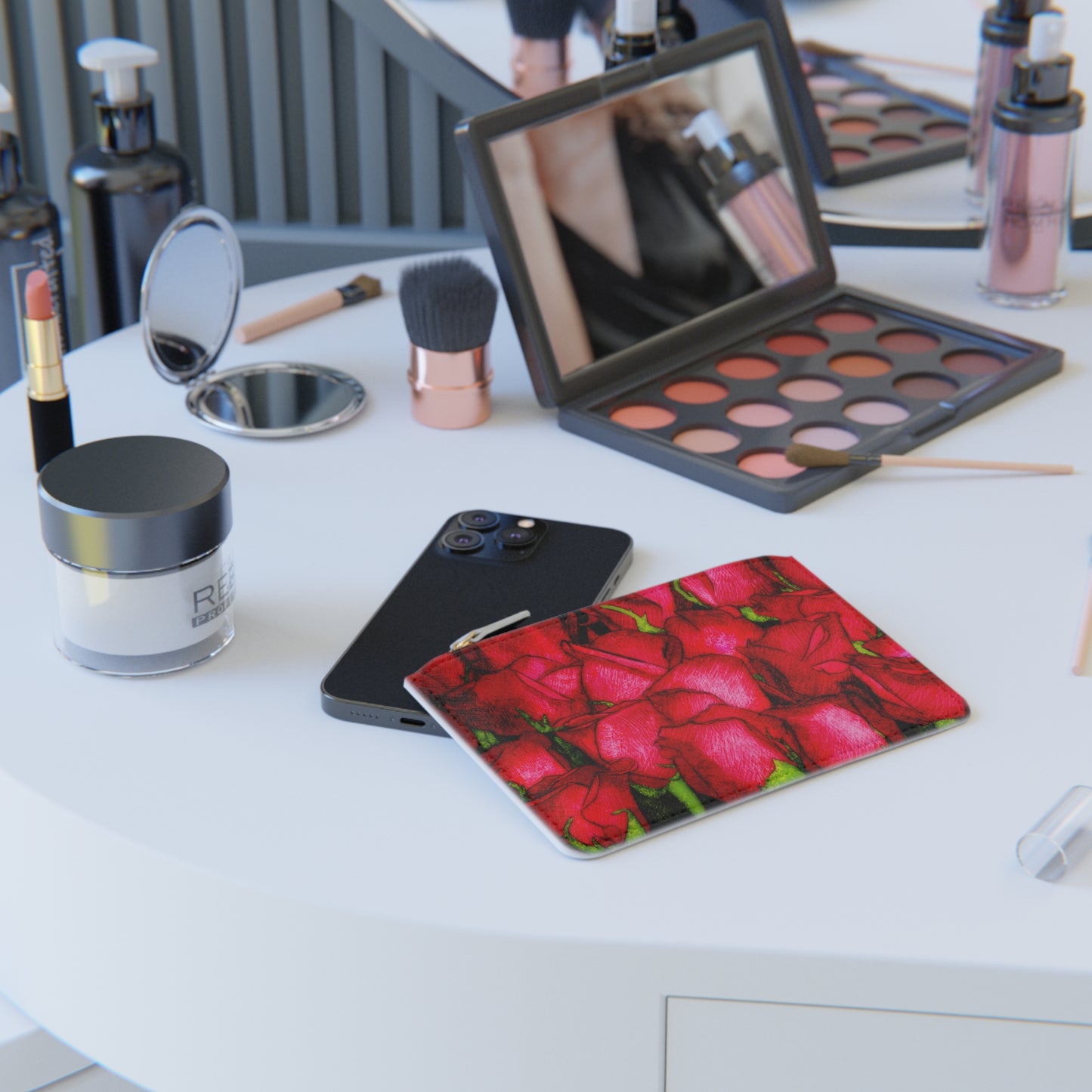 Rose Side Valentines Pouch Gift Idea for Her Red Roses Mini Clutch Bag