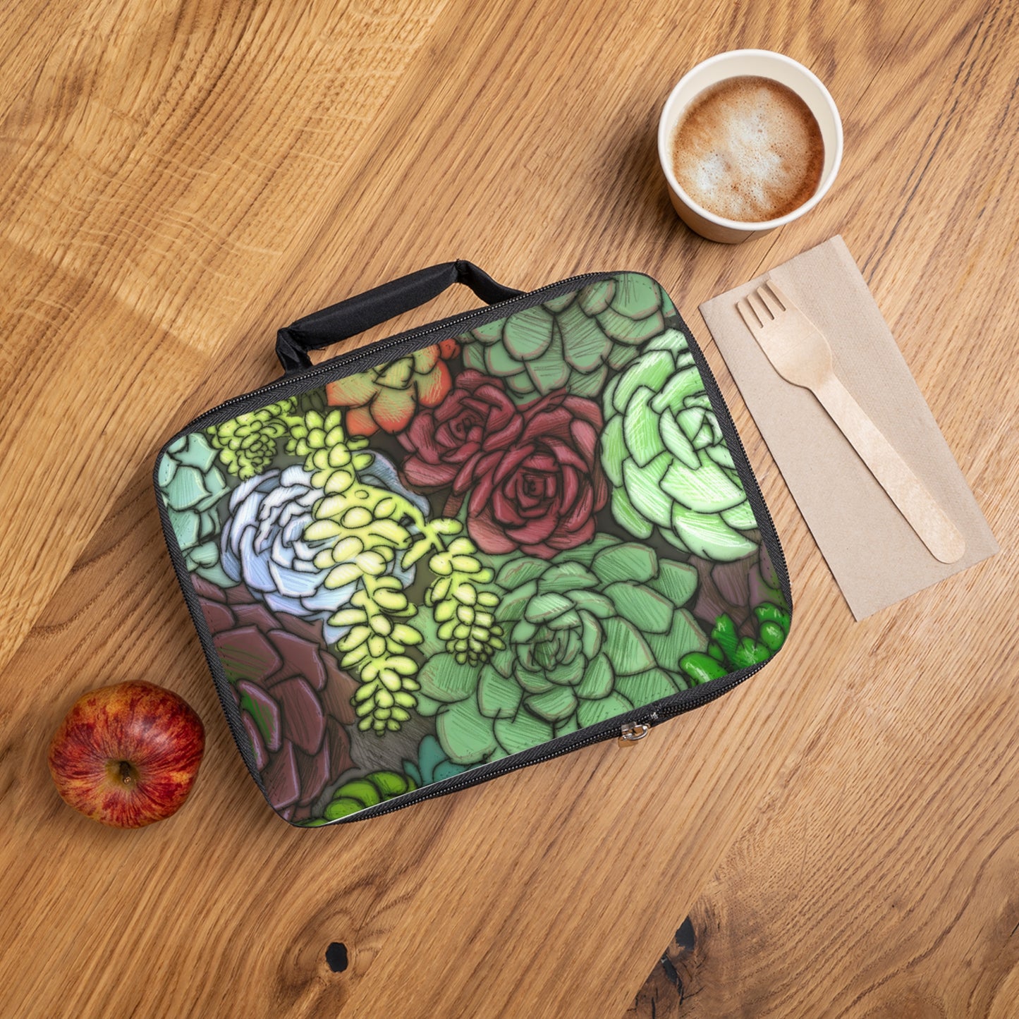 Succulent Lunch Bag Gardening Houseplant Indoor House Plant Lover Gift Idea Green Black Insulated Bag