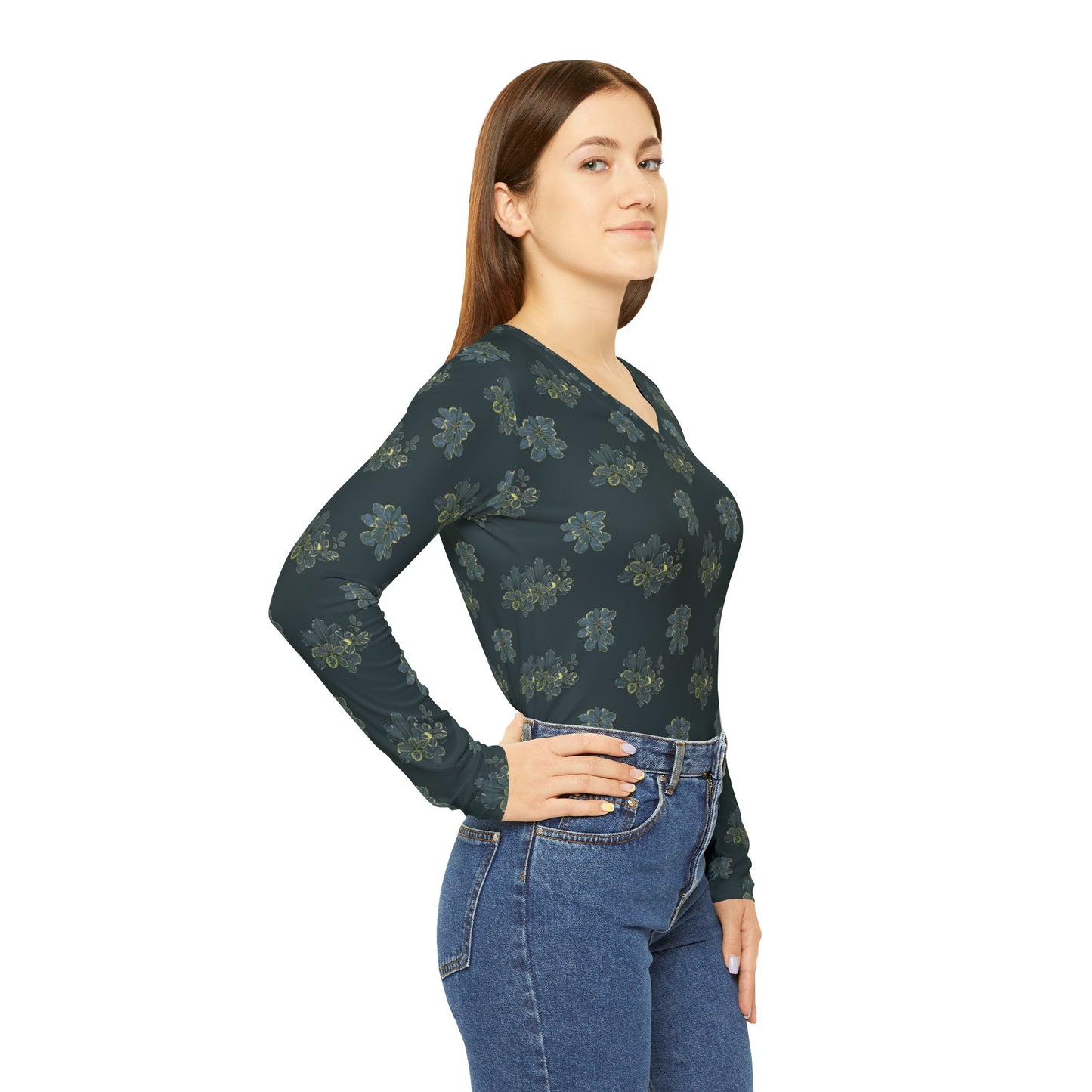 Veriagated Pattern Women's Long Sleeve V-neck Shirt