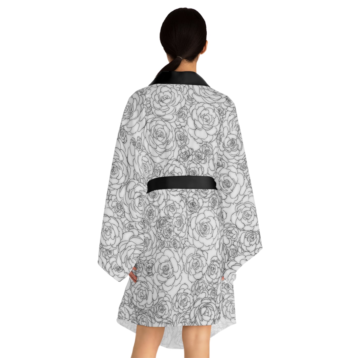 White Succulent Long Sleeve Kimono Robe (AOP)