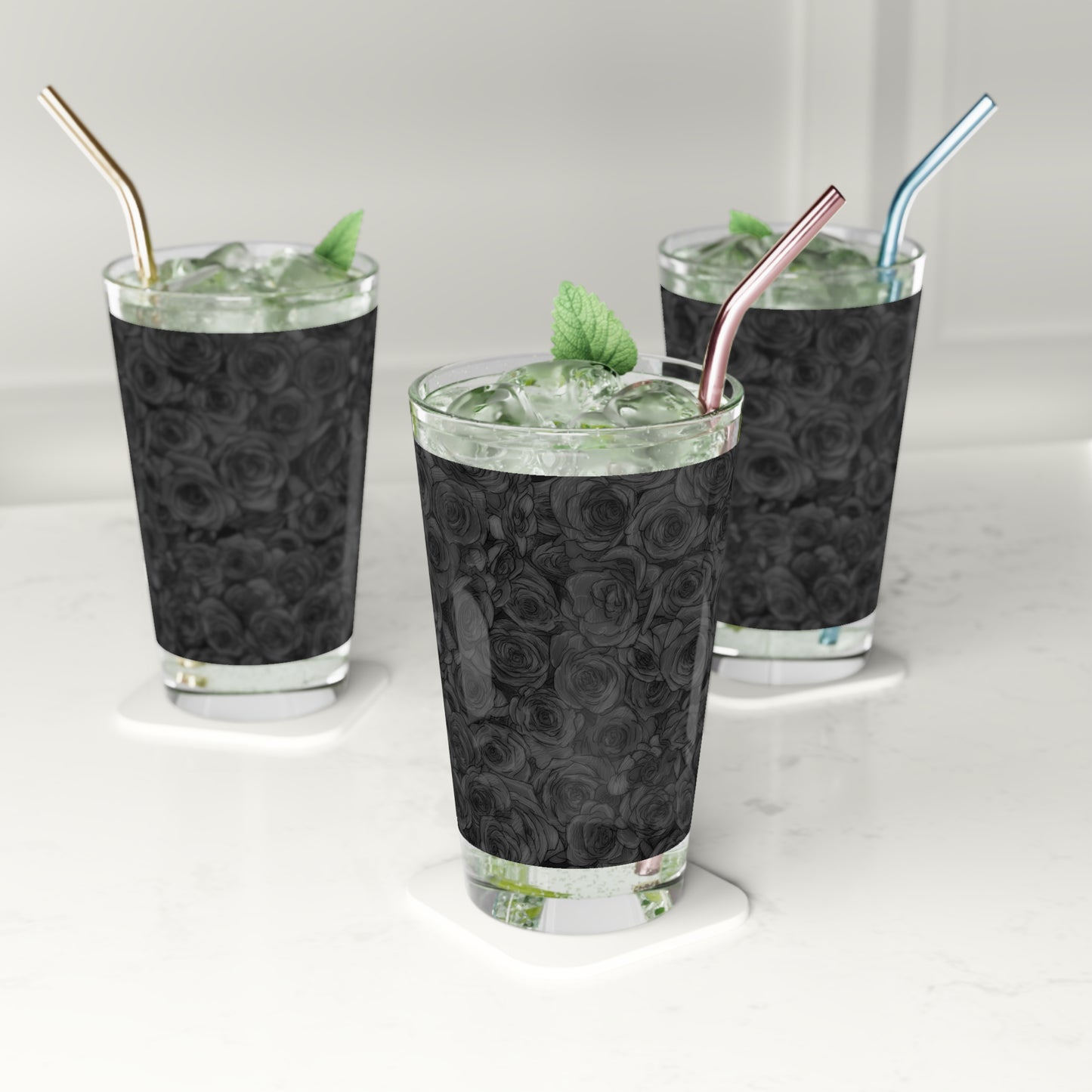 Black Rose Pint Glass, 16oz