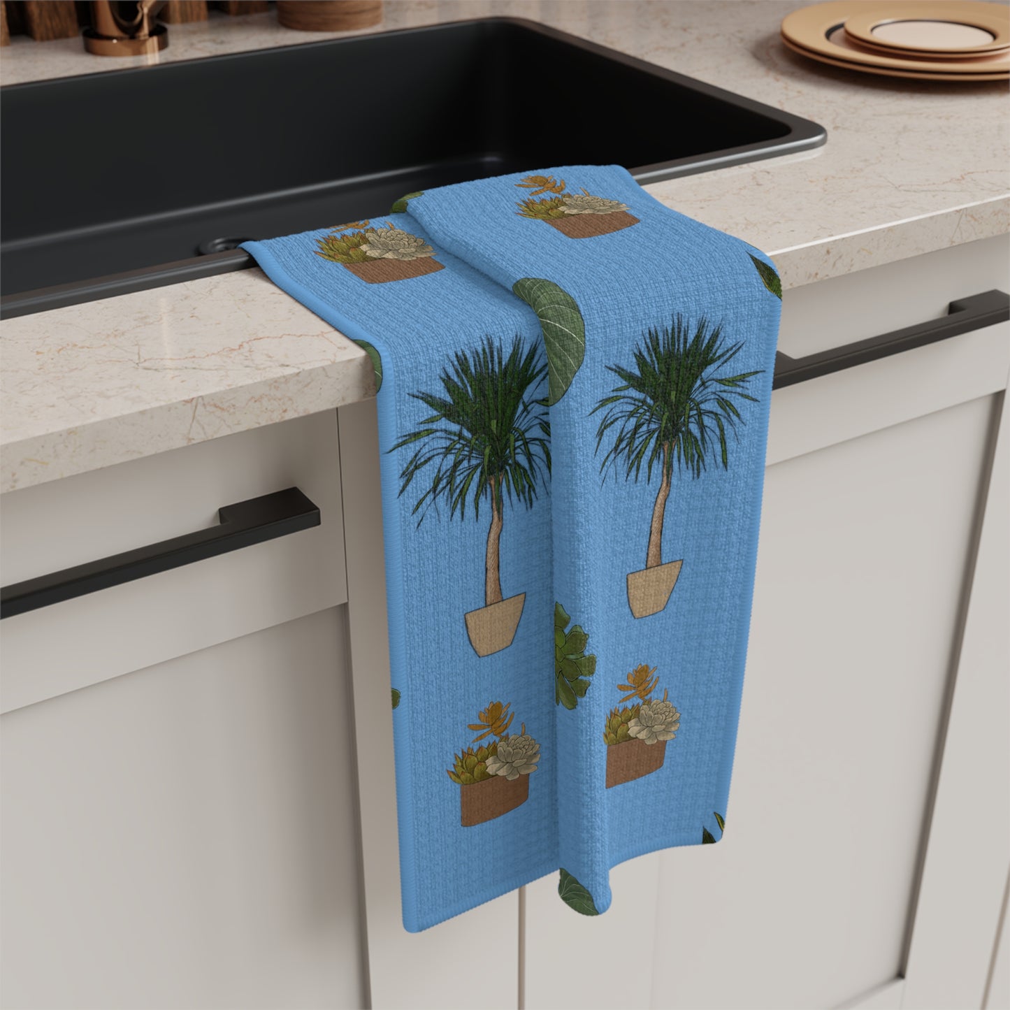 House Plant Towel Gardening Indoor Plant Lover Gift Idea Blue Microfiber Tea Towel