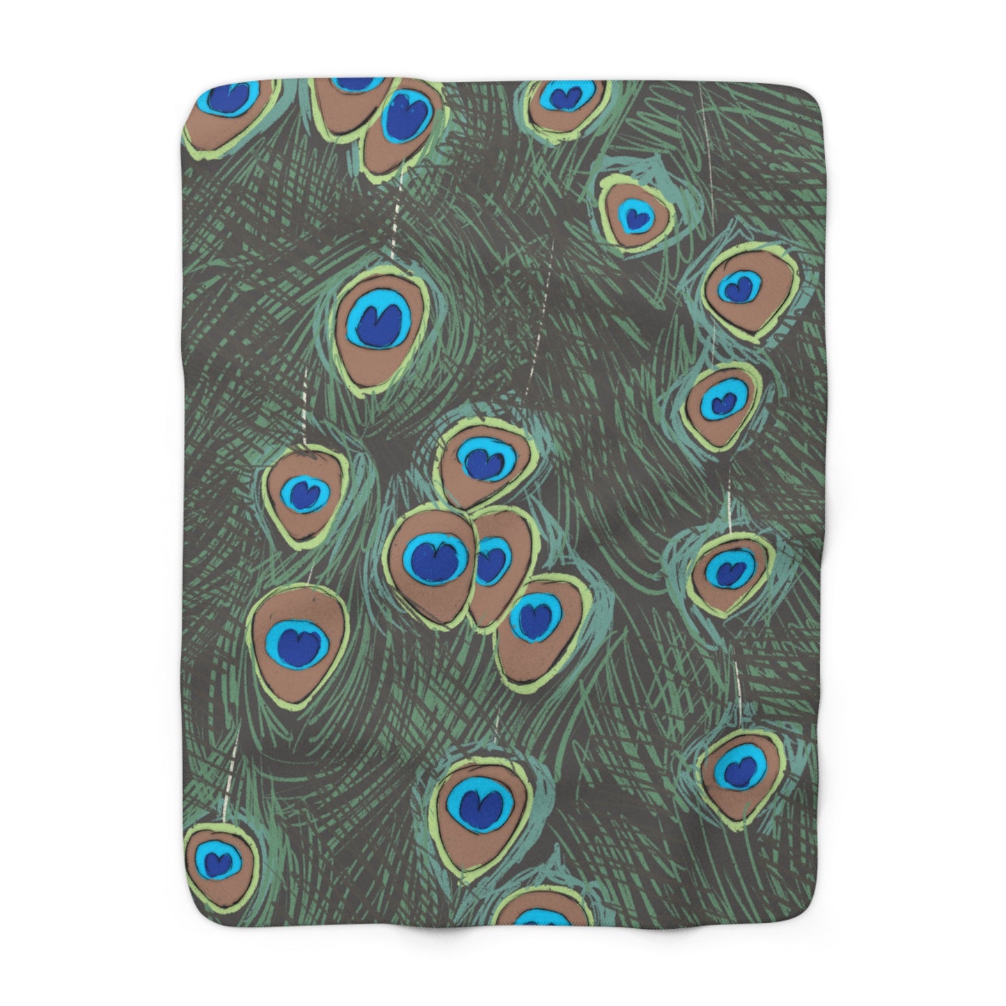 Peacock Feather Sherpa Fleece Blanket Plant Lover Colorful Throw
