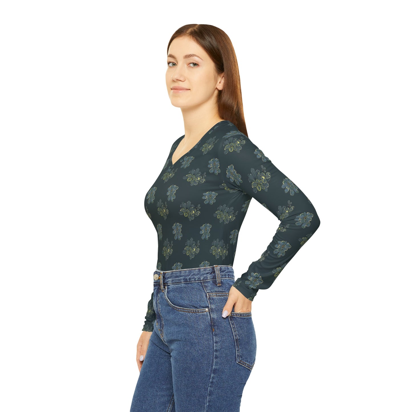 Veriagated Pattern Women's Long Sleeve V-neck Shirt