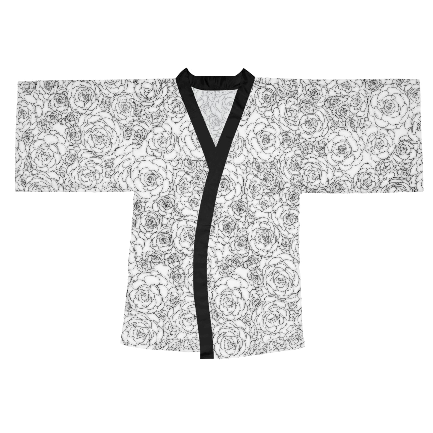 White Succulent Long Sleeve Kimono Robe (AOP)