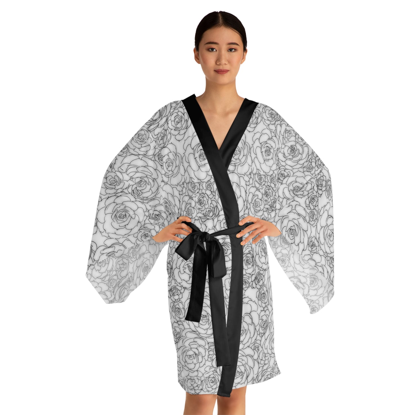 White Succulent Long Sleeve Kimono Robe (AOP)