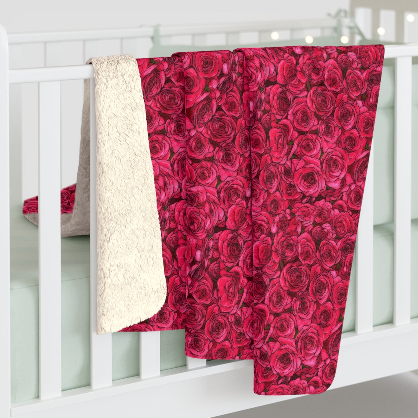 Rose Pattern Sherpa Fleece Blanket Floral Lover Aesthetic Botanical Throw
