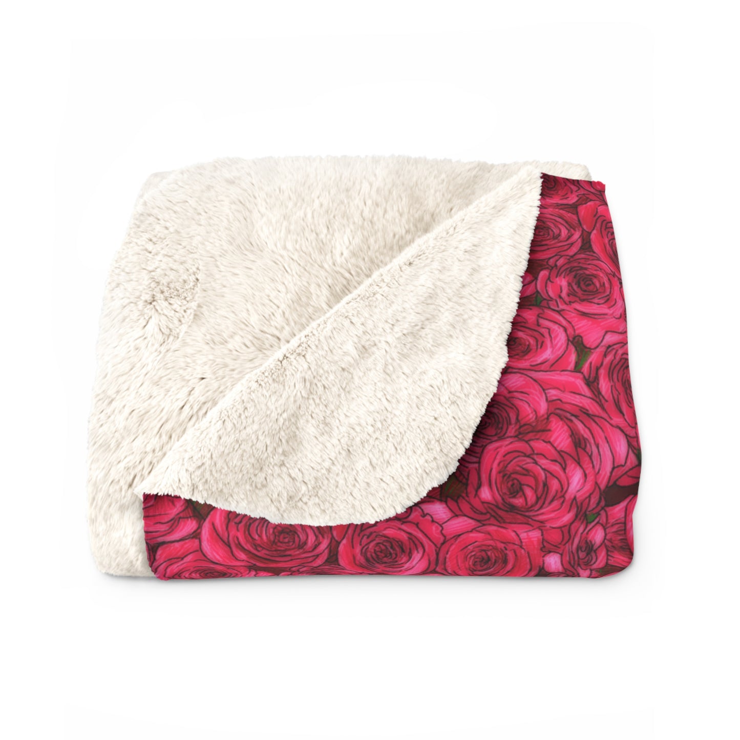 Rose Pattern Sherpa Fleece Blanket Floral Lover Aesthetic Botanical Throw