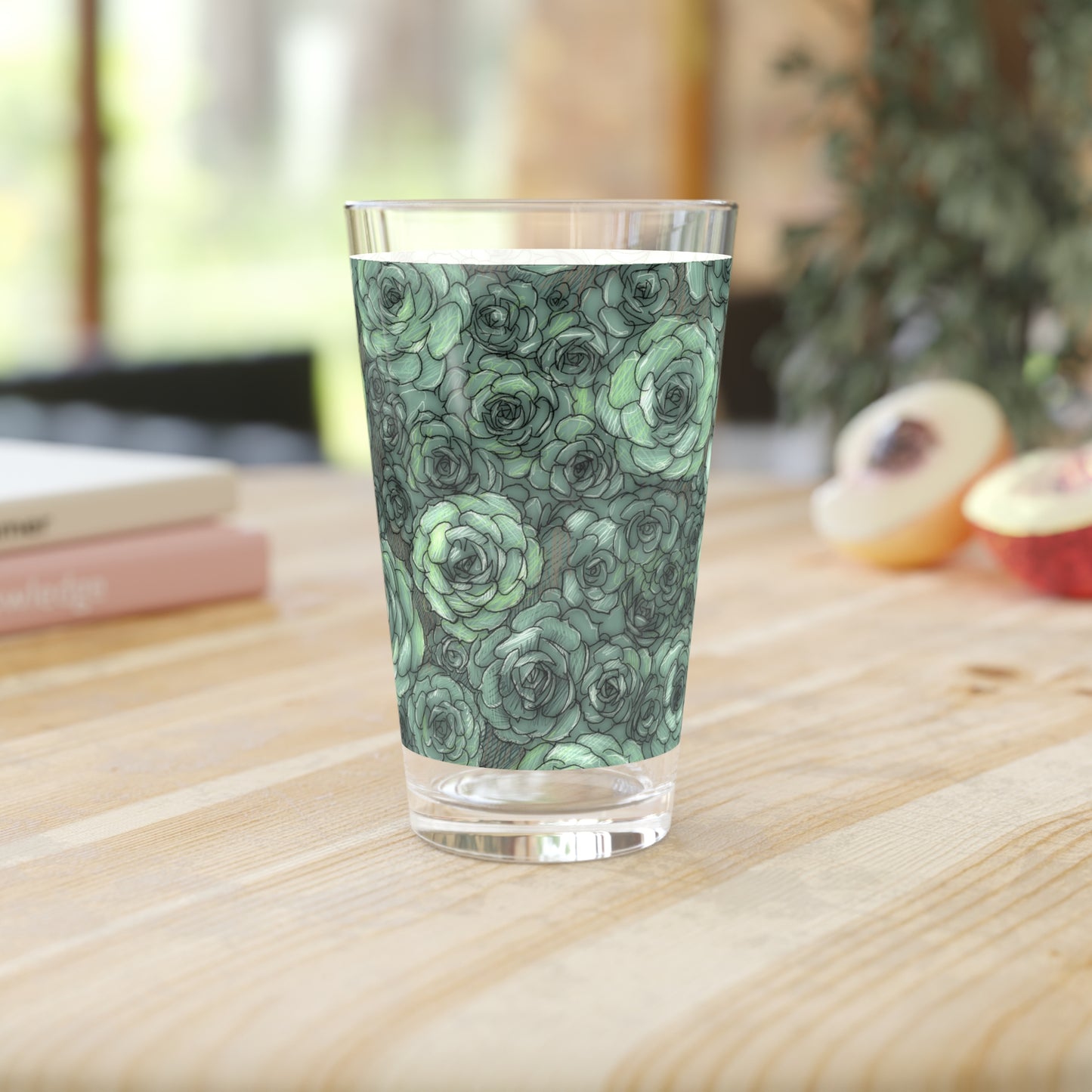 Succulent Pattern Pint Glass, 16oz