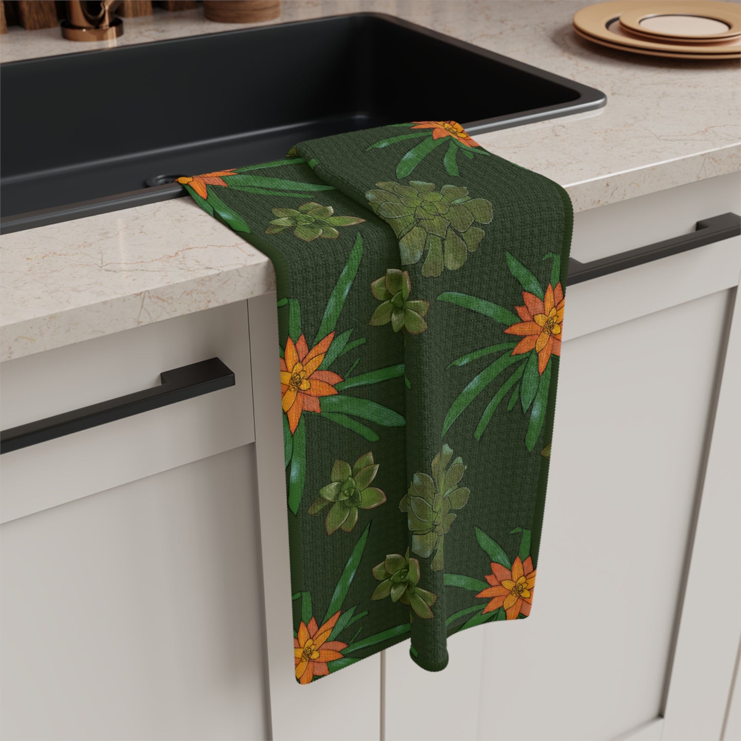 Succulent Pattern Towel Gardening House Plant Indoor Plant Lover Gift Idea Purple Microfiber Tea Towel