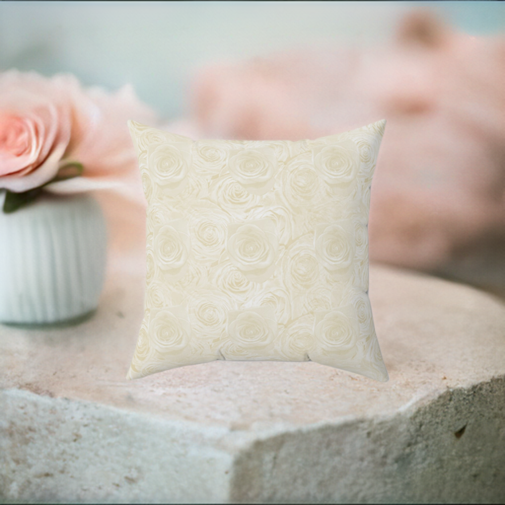 White Rose Pillow Valentine's Day Gift for Her Cute Rose Decor Red Spun Polyester Square Pillow