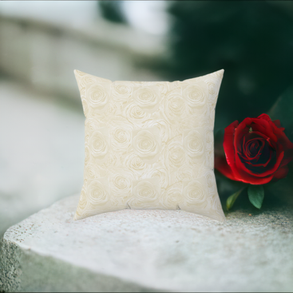 White Rose Pillow Valentine's Day Gift for Her Cute Rose Decor Red Spun Polyester Square Pillow