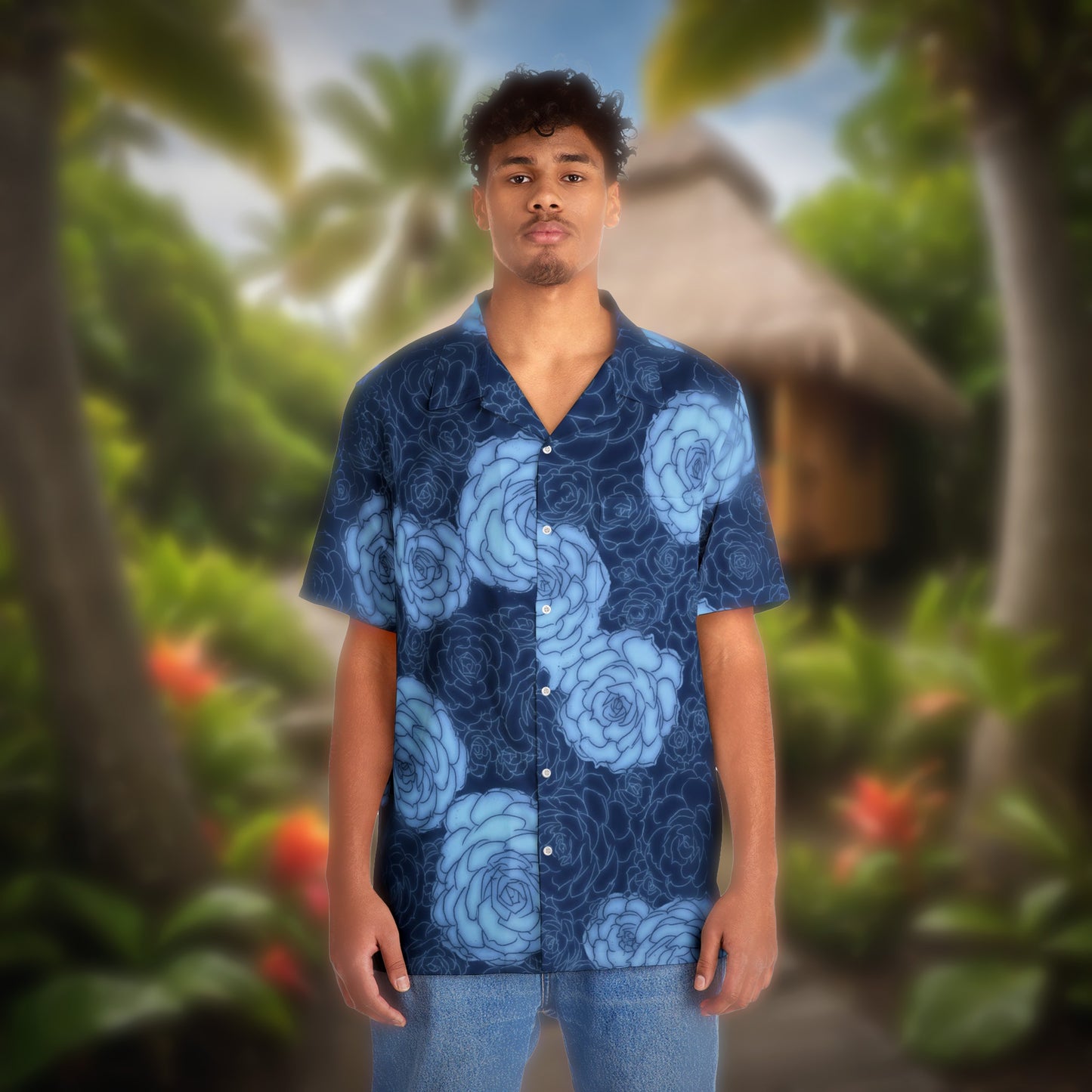 Succulent Navy Men's Hawaiian Shirt