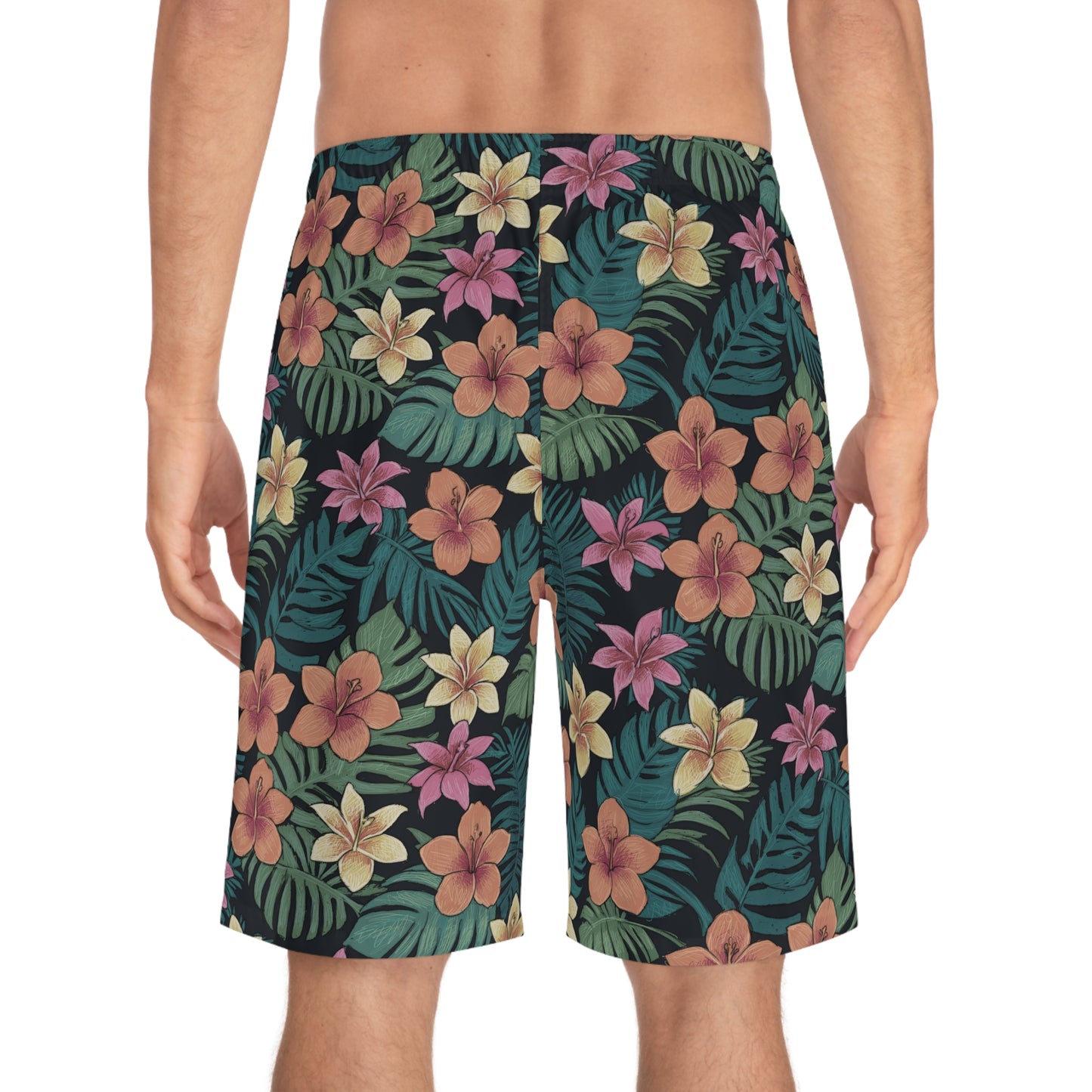 Tropical Hibiscus Plumeria Men's Board Shorts