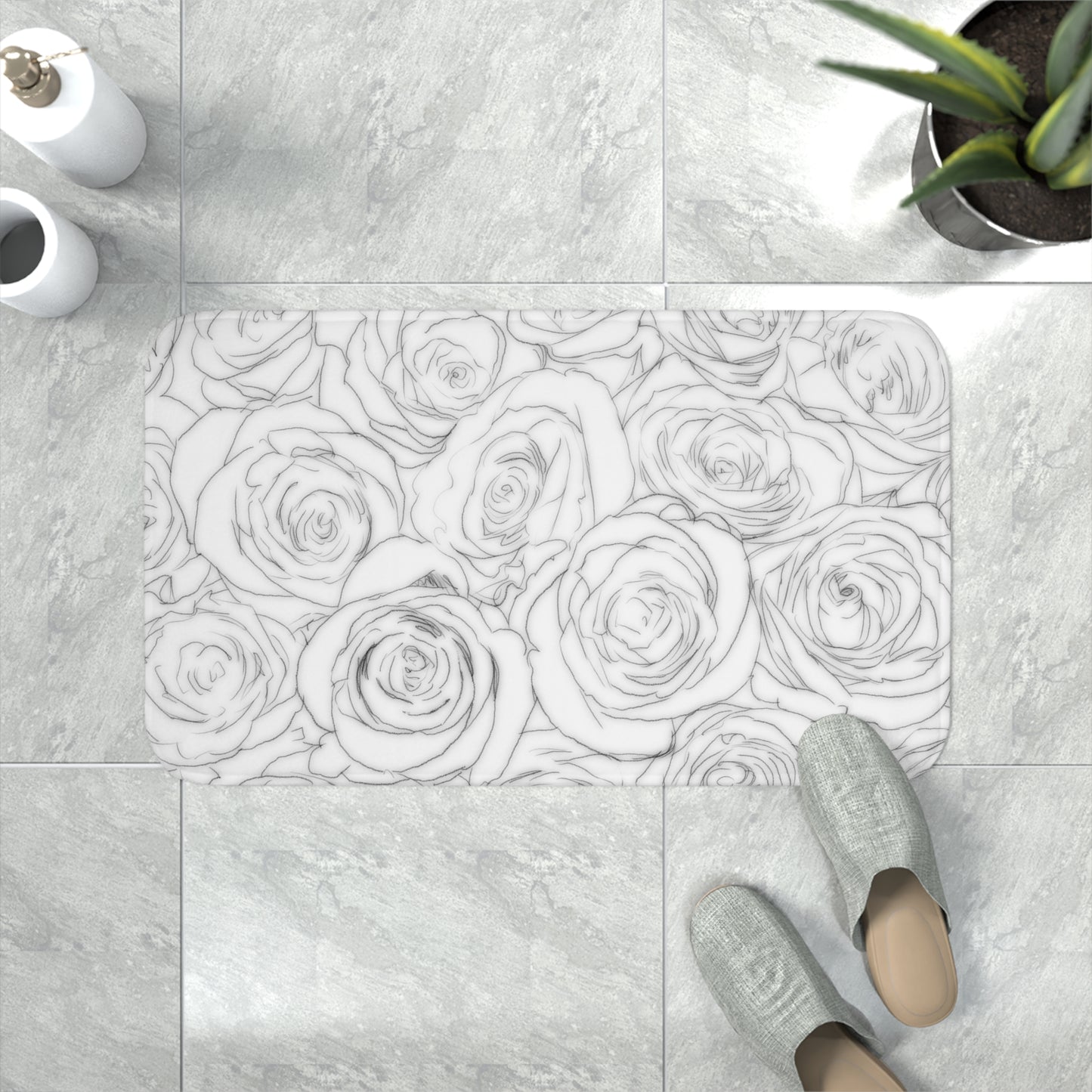 White Rose Memory Foam Bath Mat Valentines Day Flower Lover Gift for Her White Kitchen Throw Mat