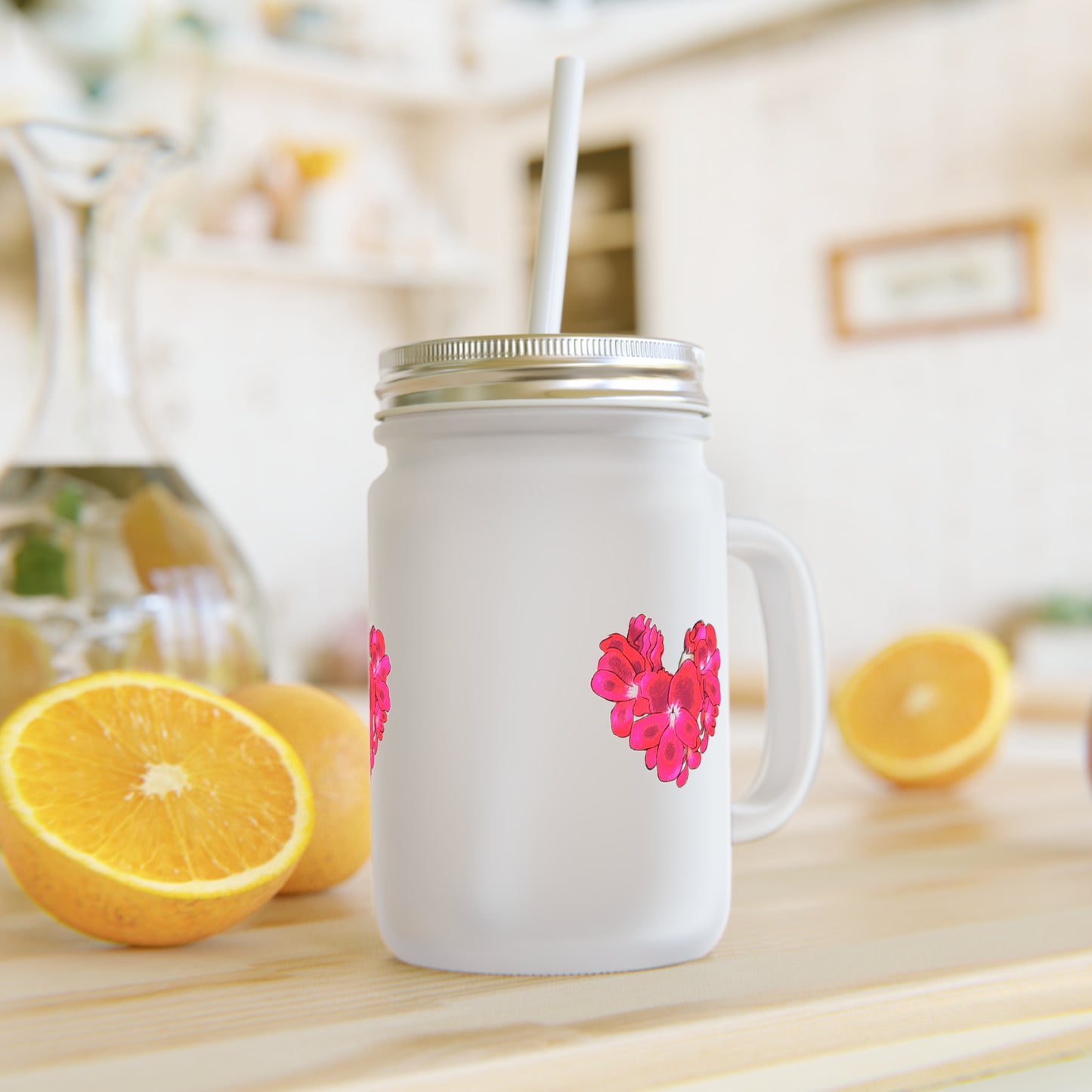 Heart Shaped Tropical Flower Mason Jar
