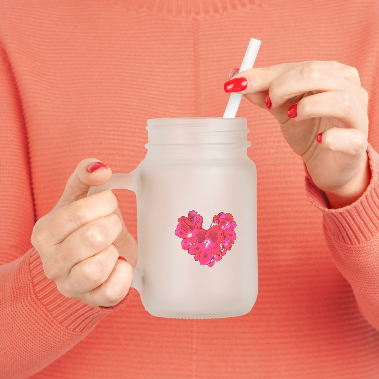 Heart Shaped Tropical Flower Mason Jar