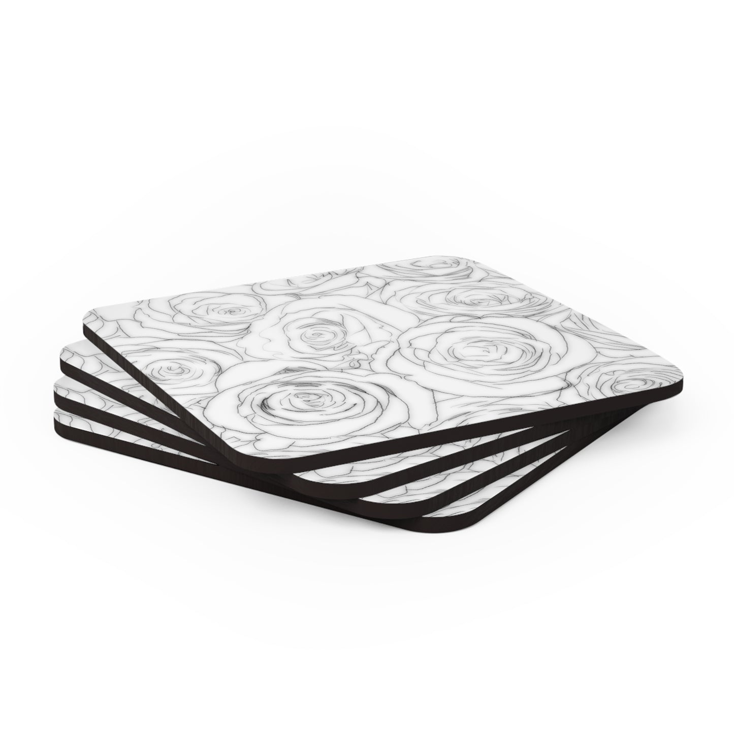 White Rose Corkwood Coaster Set Valentines Day Anniversary Gift for Her Floral Lover Coasters