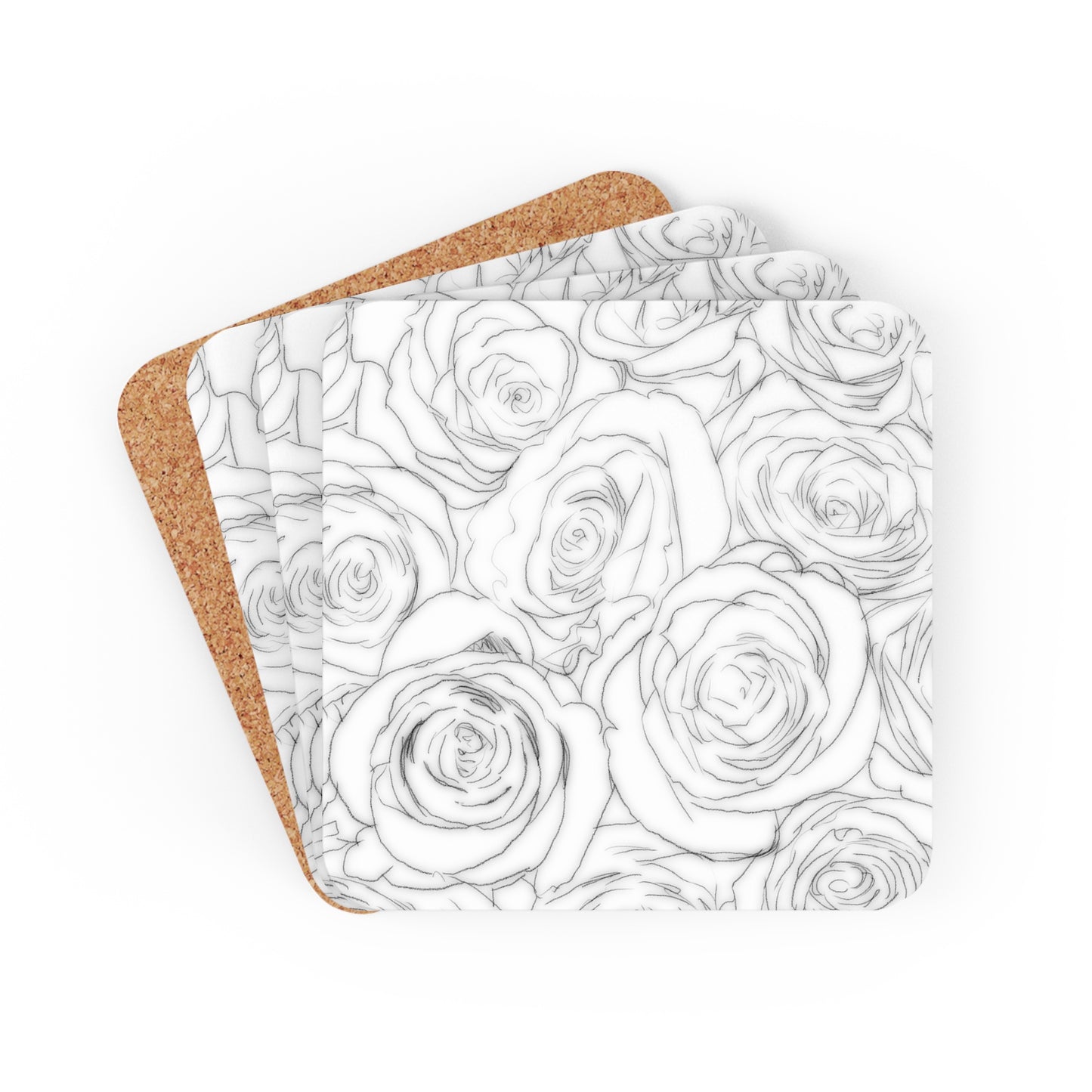 White Rose Corkwood Coaster Set Valentines Day Anniversary Gift for Her Floral Lover Coasters