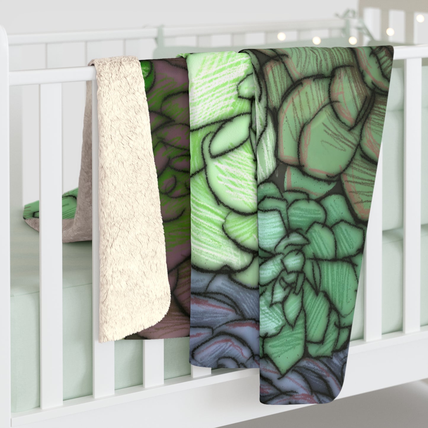 Succulent Illustration Sherpa Fleece Blanket Plant Lover Colorful Throw