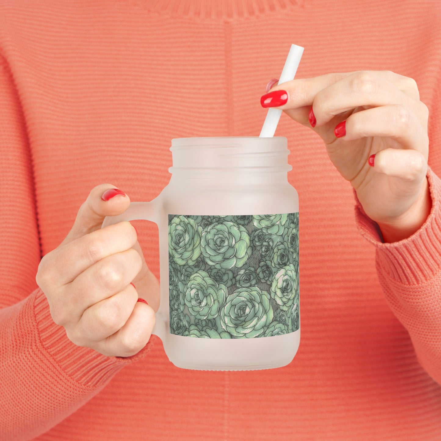 Succulent Pattern Mason Jar