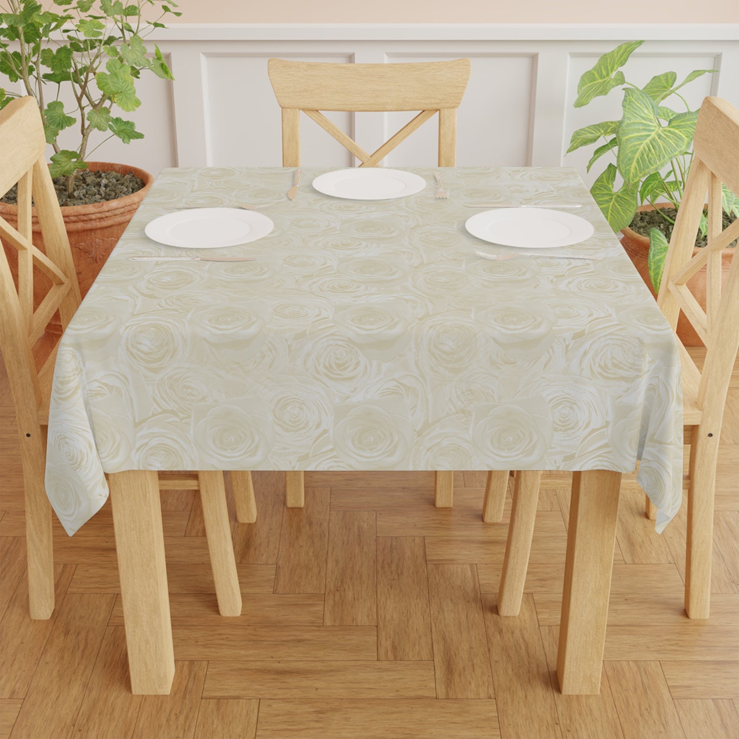 White Rose Tablecloth Valentines Day Anniversary Wedding Gifts for Her Floral Pattern Lovers Table Cloth