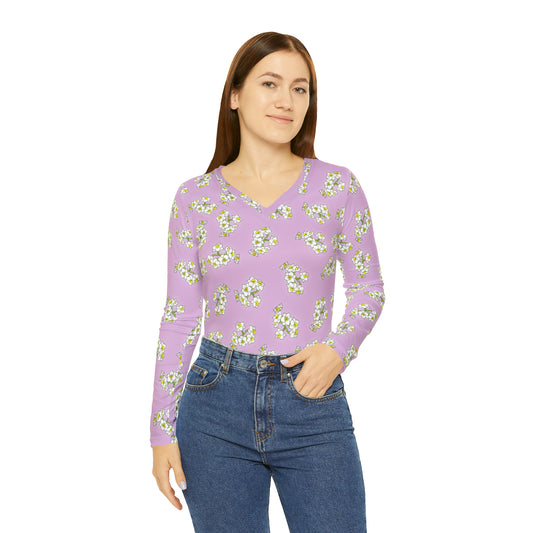 Wild Flower Women's Long Sleeve V-neck Shirt (AOP)