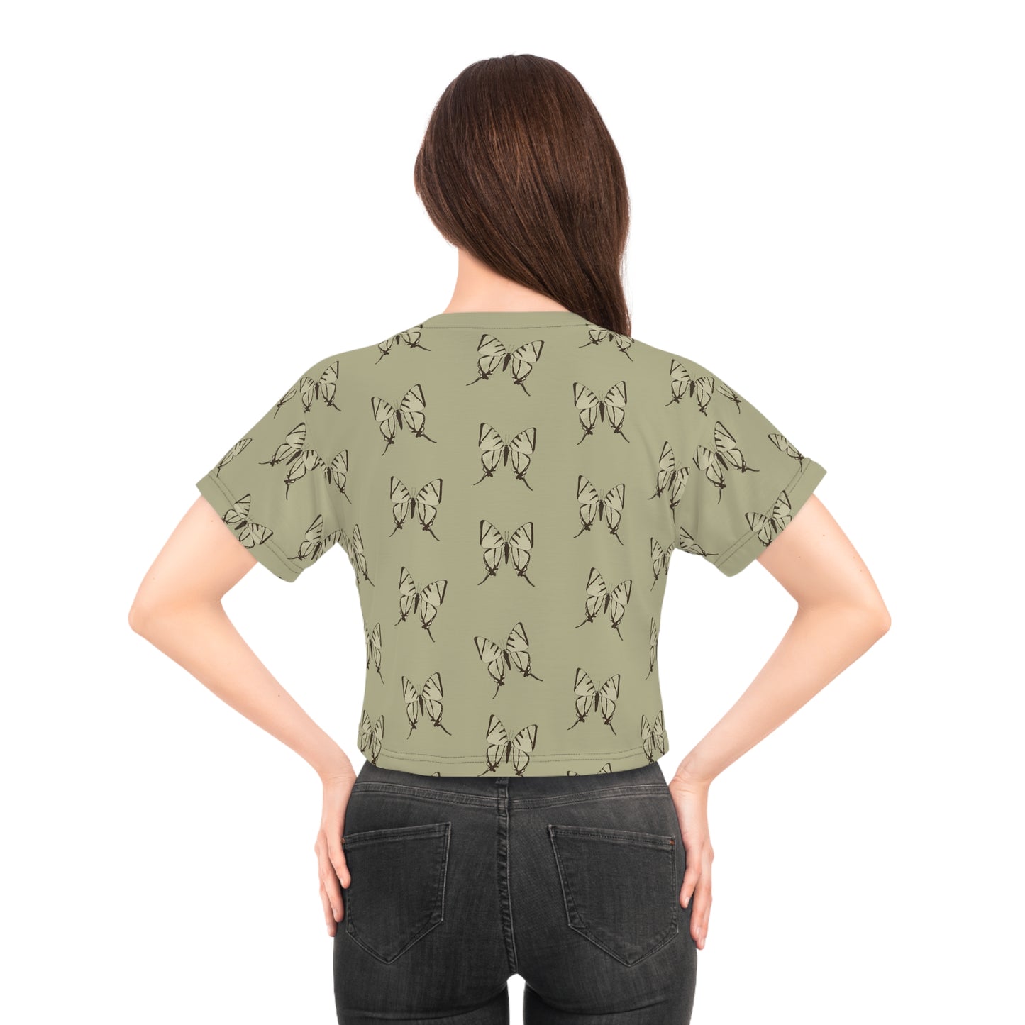 Butterfly Khaki Crop Tee