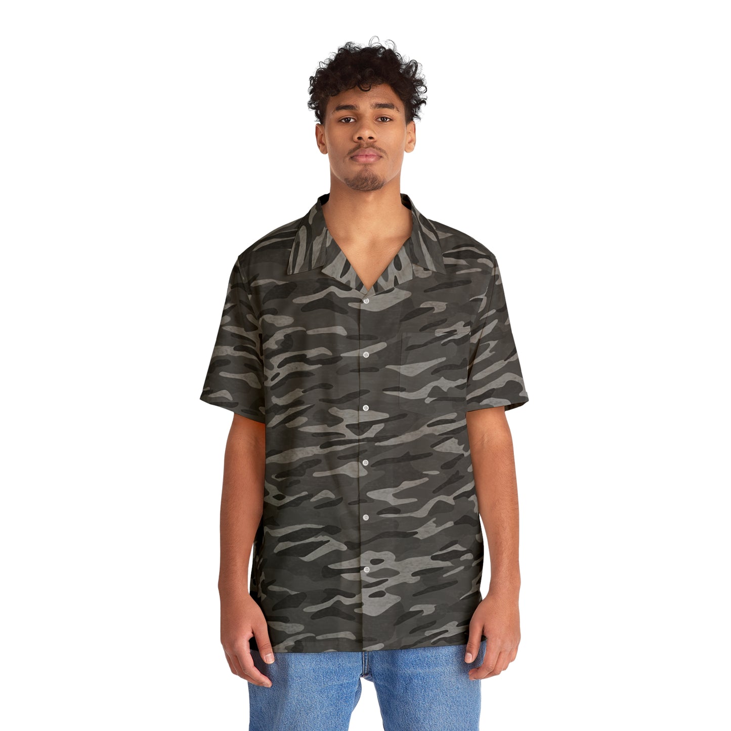Stripe Camo Dark Grey Men's Hawaiian Shirt