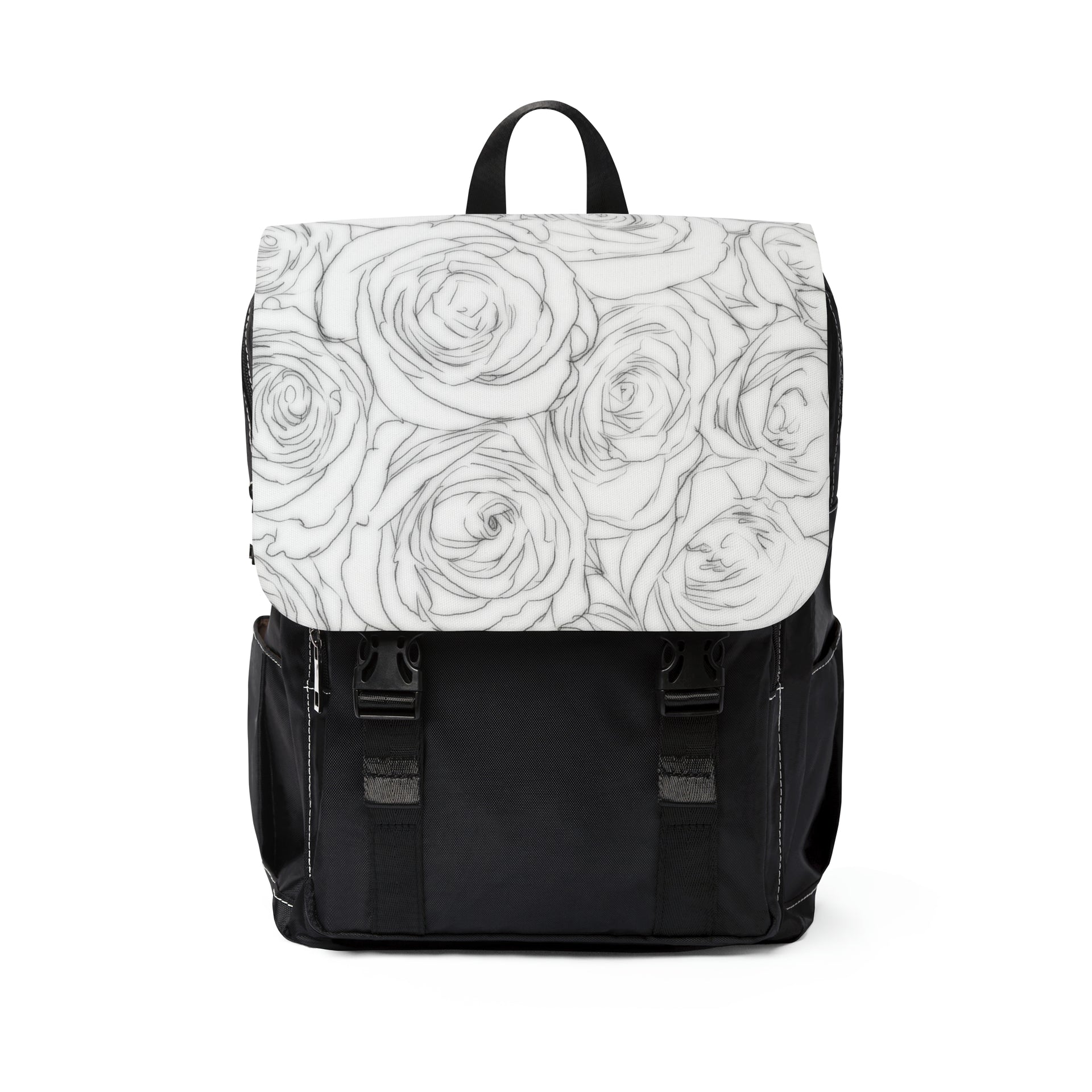 black and white floral mini backpack White Rose Unisex Casual Shoulder Backpack Flower Lover Bag – Los Angeles Mercantile
