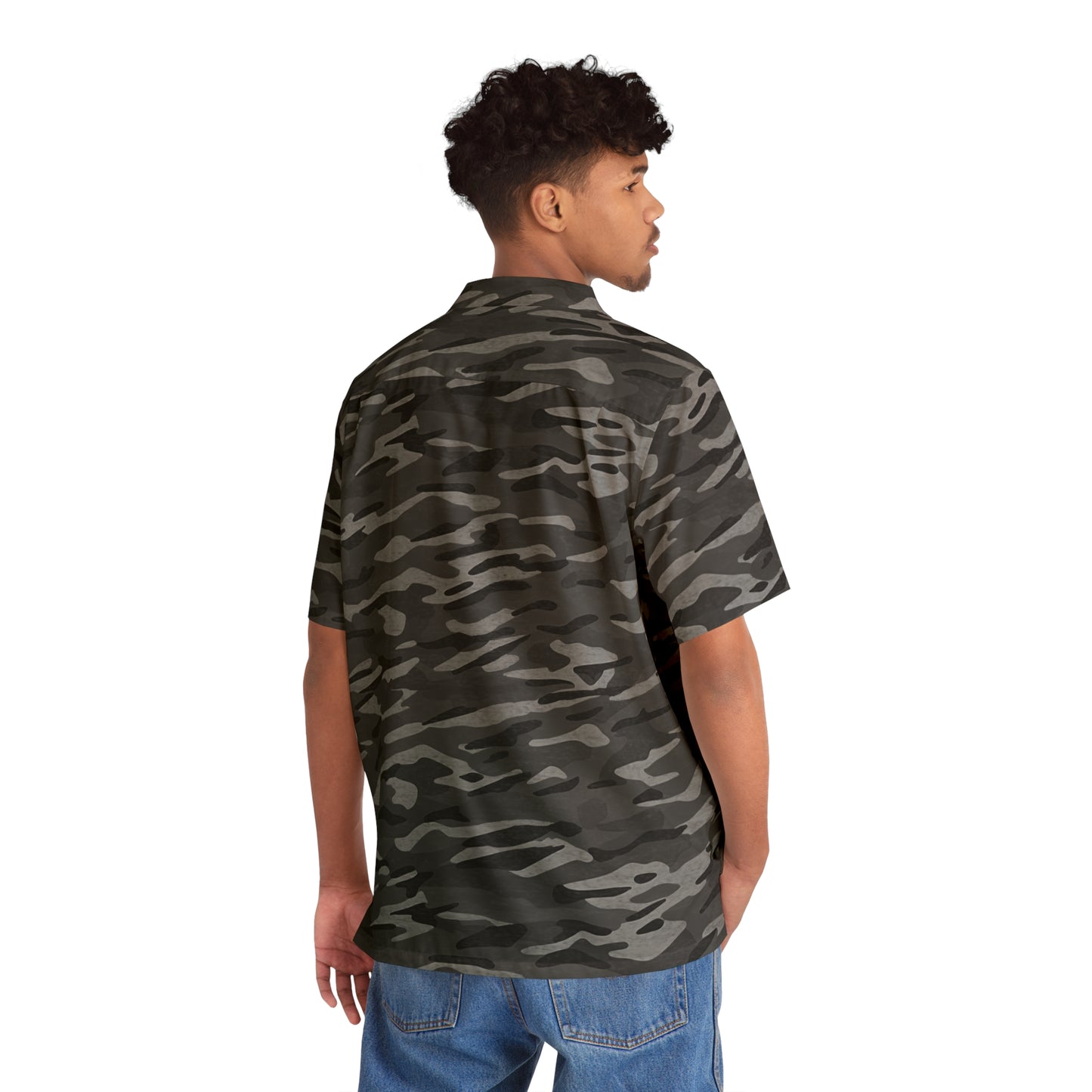 Stripe Camo Dark Grey Men's Hawaiian Shirt