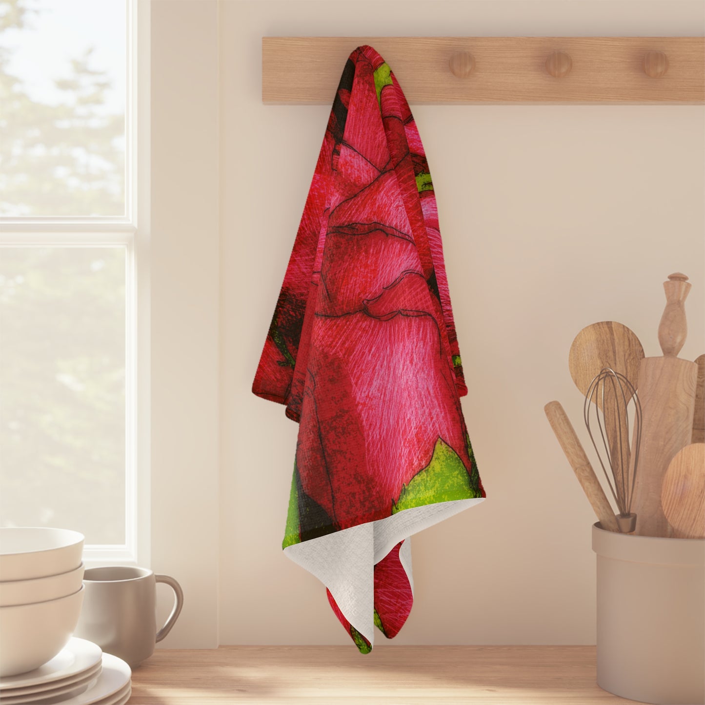 Rose Side Towel Valentines Day Gift Idea for Her Red Rose Microfiber Tea Towel