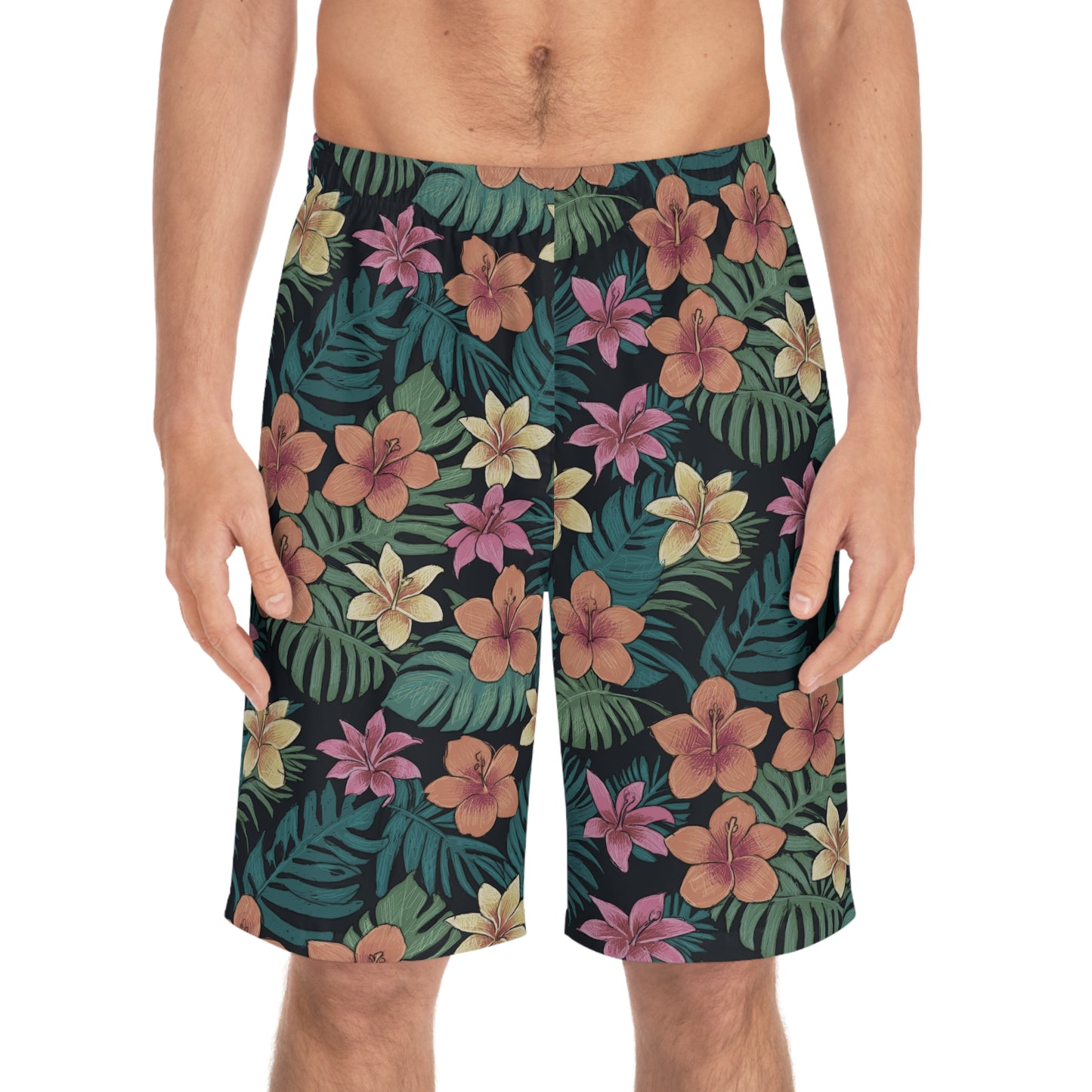 Tropical Hibiscus Plumeria Men's Board Shorts