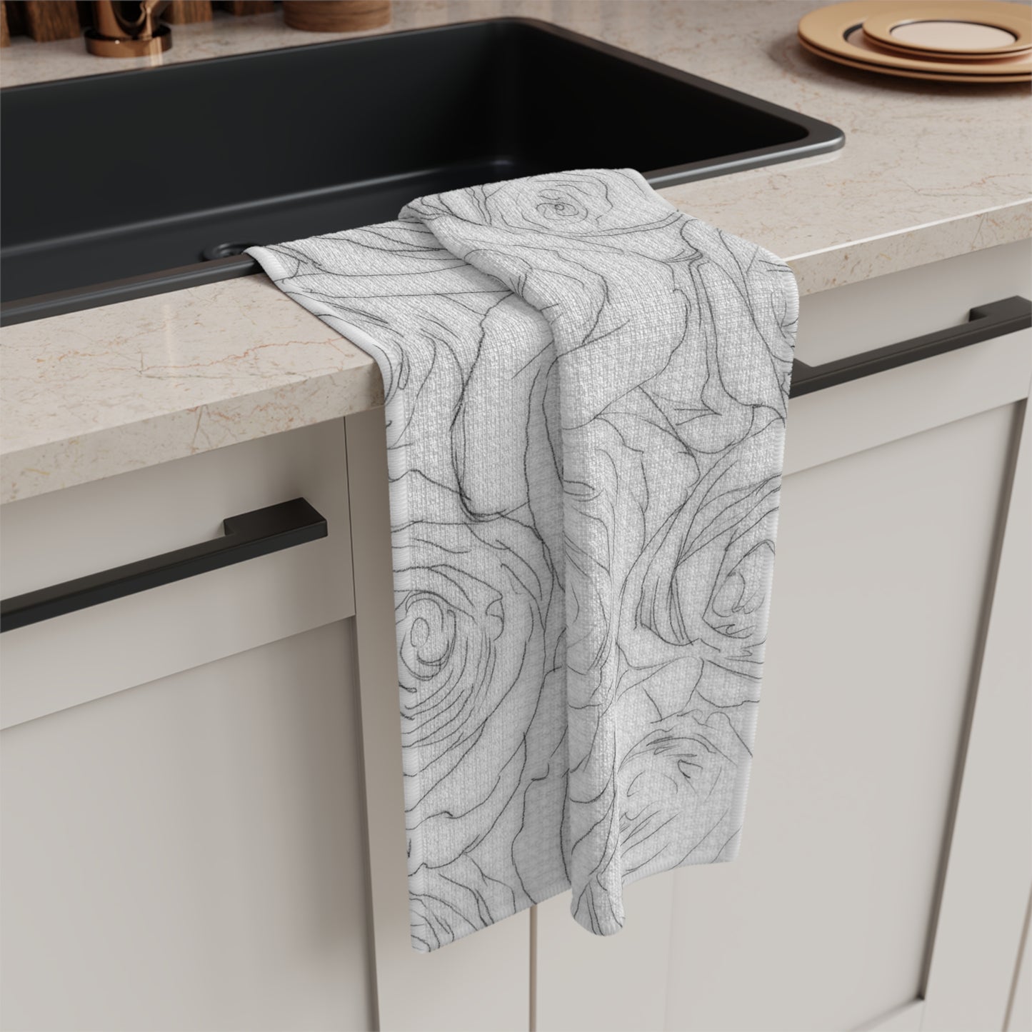 White Rose Top Towel Valentines Day Gift Idea for Her Rose Microfiber Tea Towel